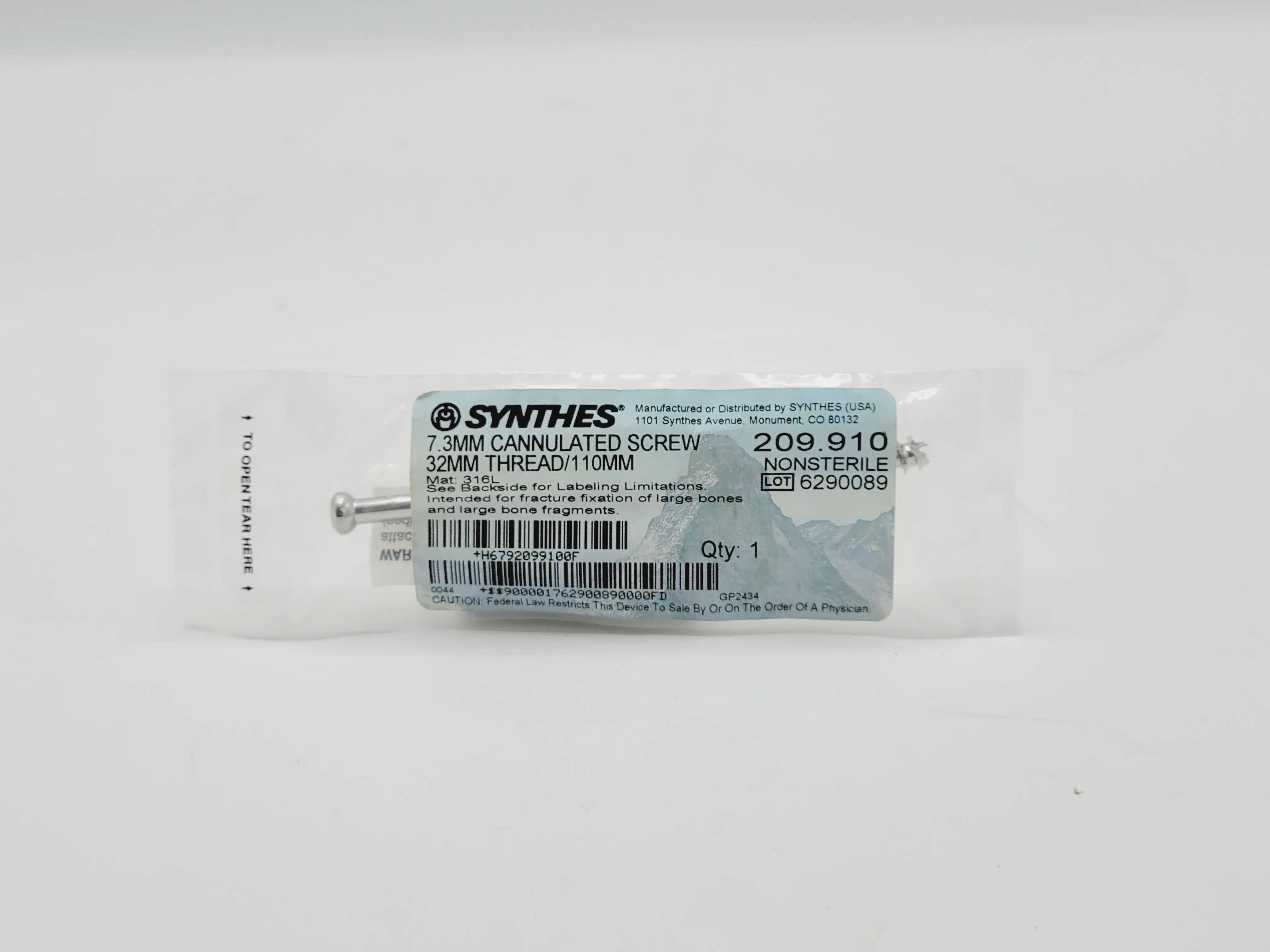 Synthes 209.910 7.3mm Cannulated Screw 32mm Thread/110mm - Image 2