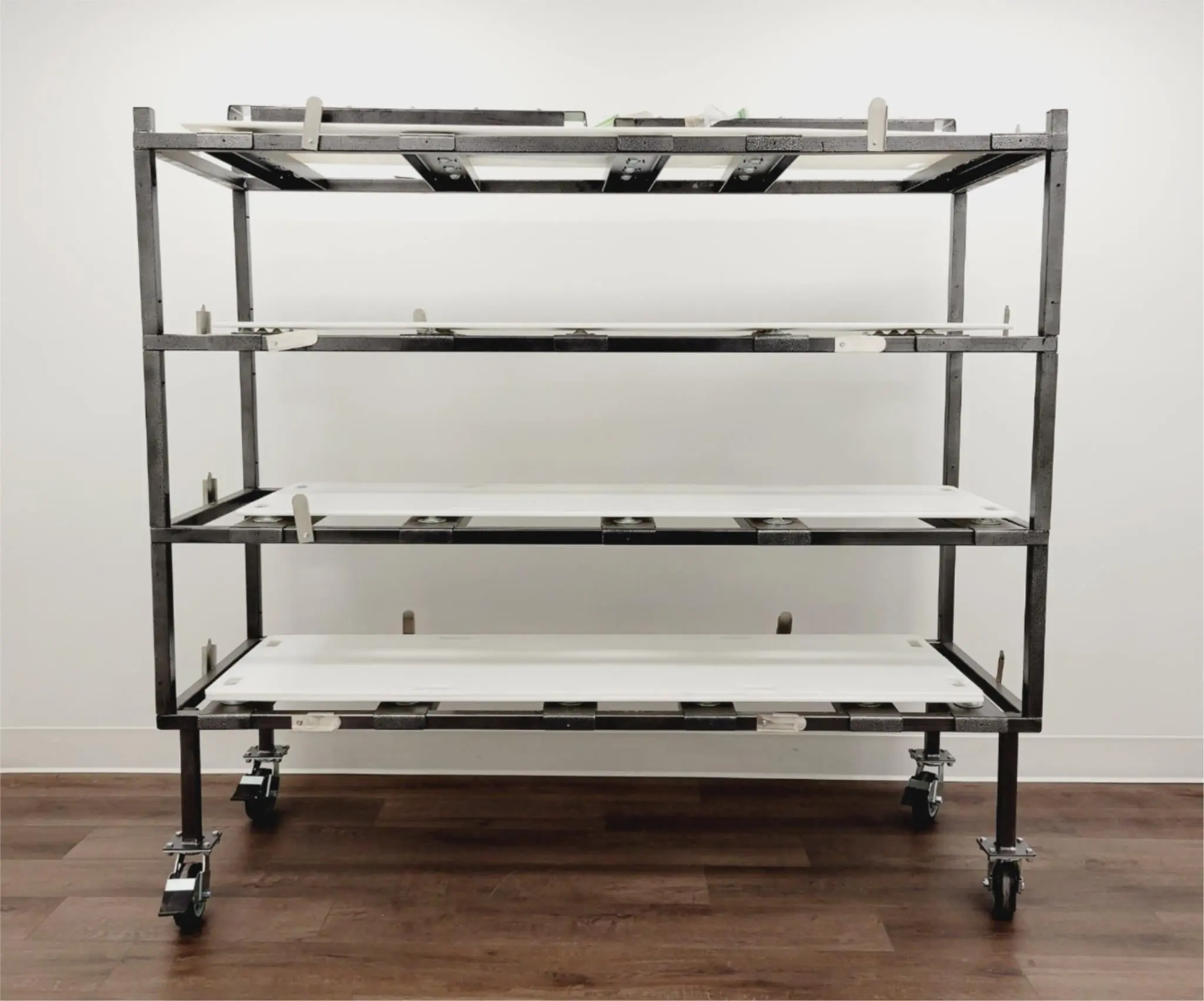 4 Tier 1174-X Multi-Directional Loading Mortuary Roller Rack w/ Transfer Boards - Image 3