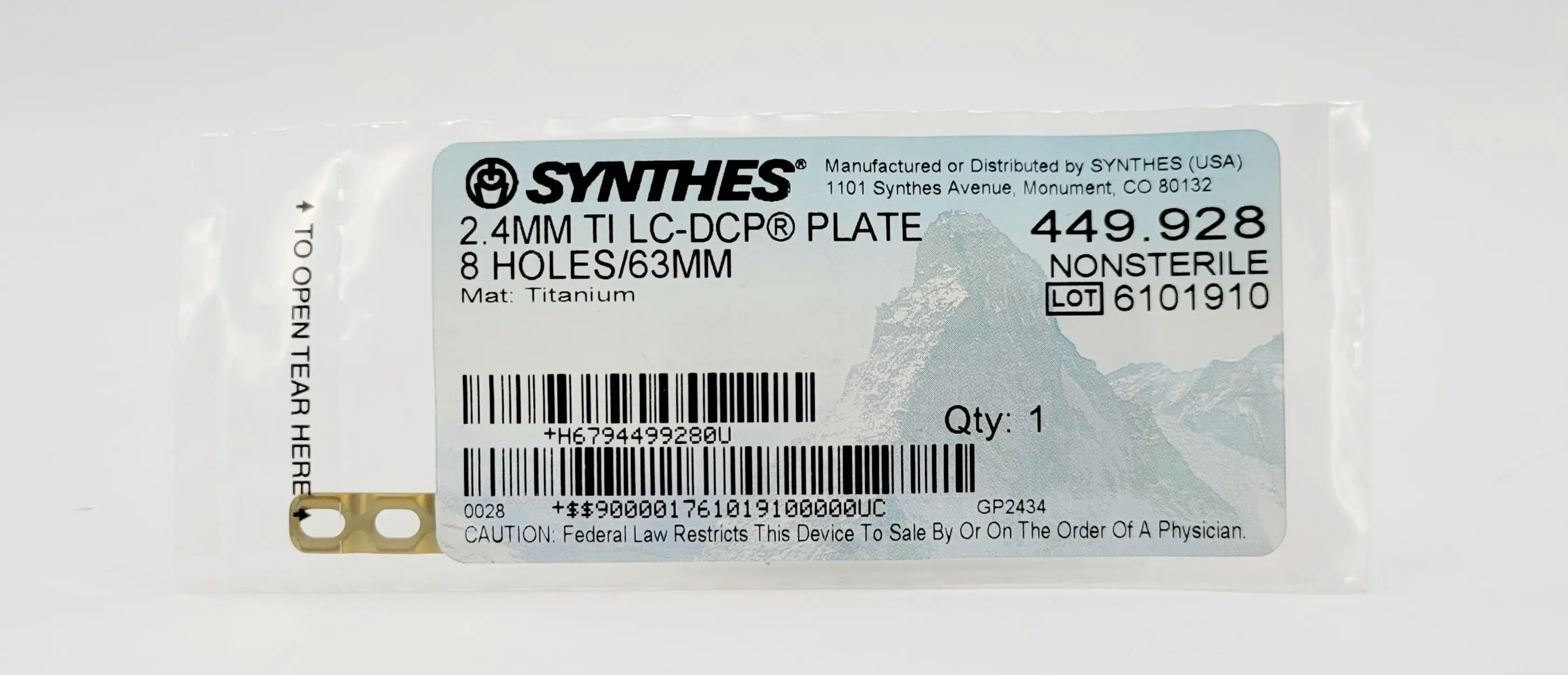 Synthes 449.928 2.4mm Titanium LC-DCP Plate - Image 2