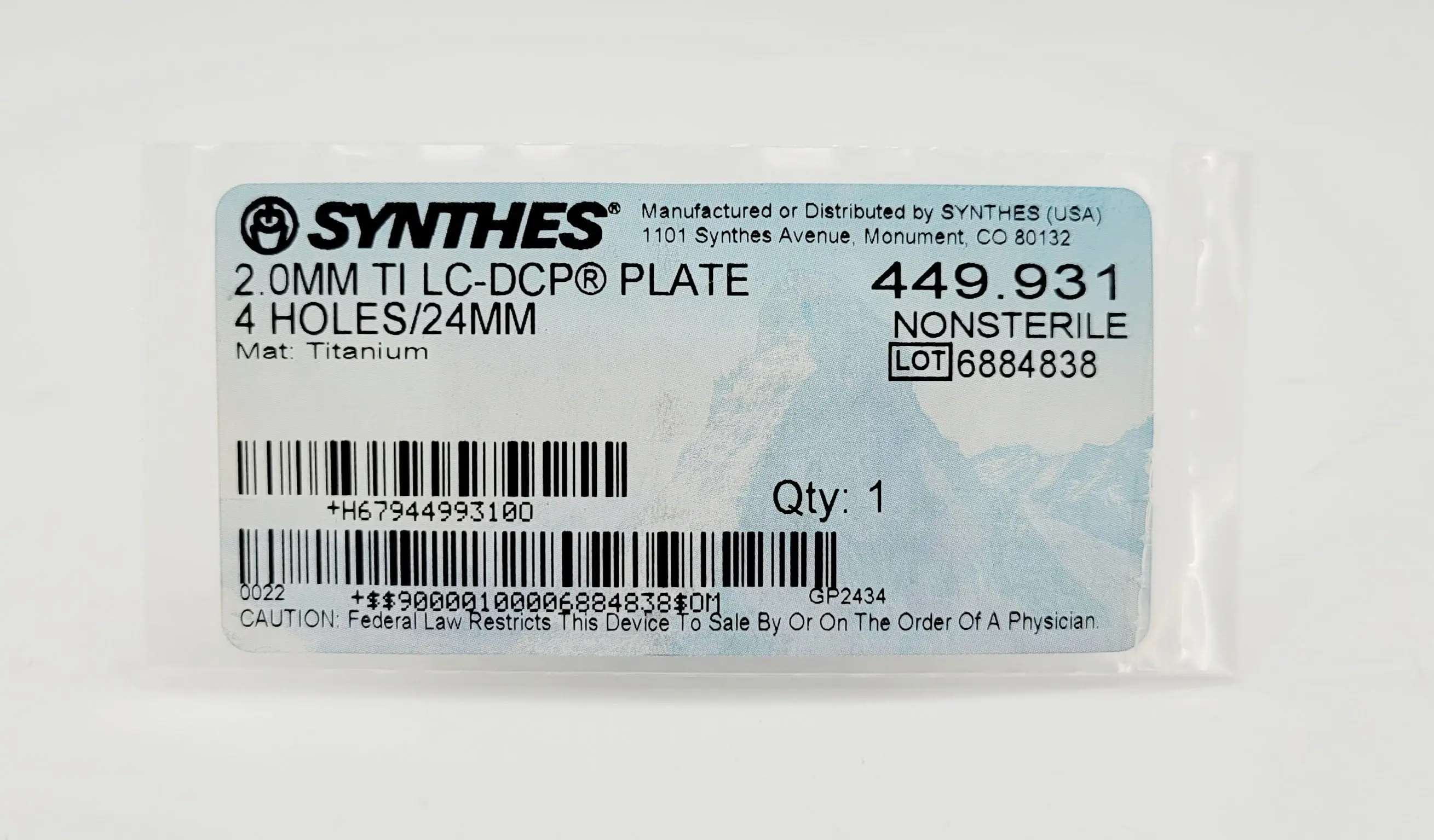 Synthes 449.931 2.0mm Titanium LC-DCP Plate - Image 2