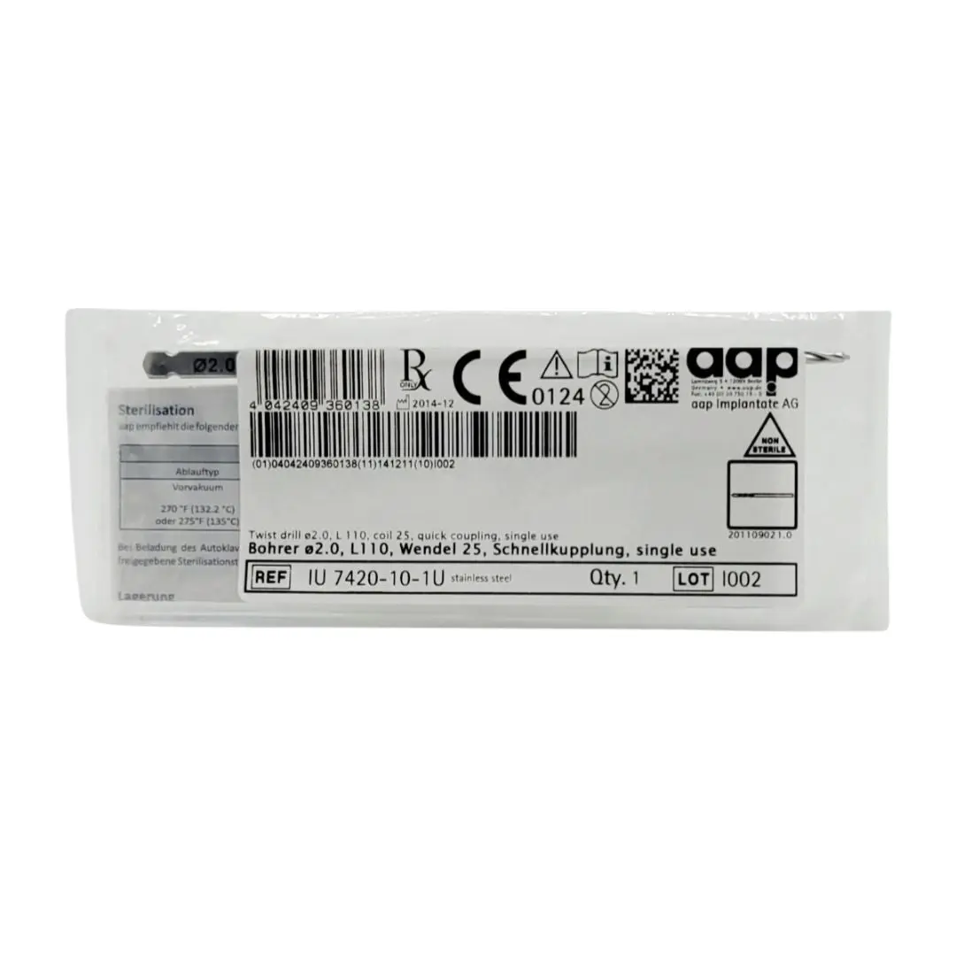 aap Implantate AG IU 7420-10-1U 2mm Twist Drill Quick Coupling 4-3/8"