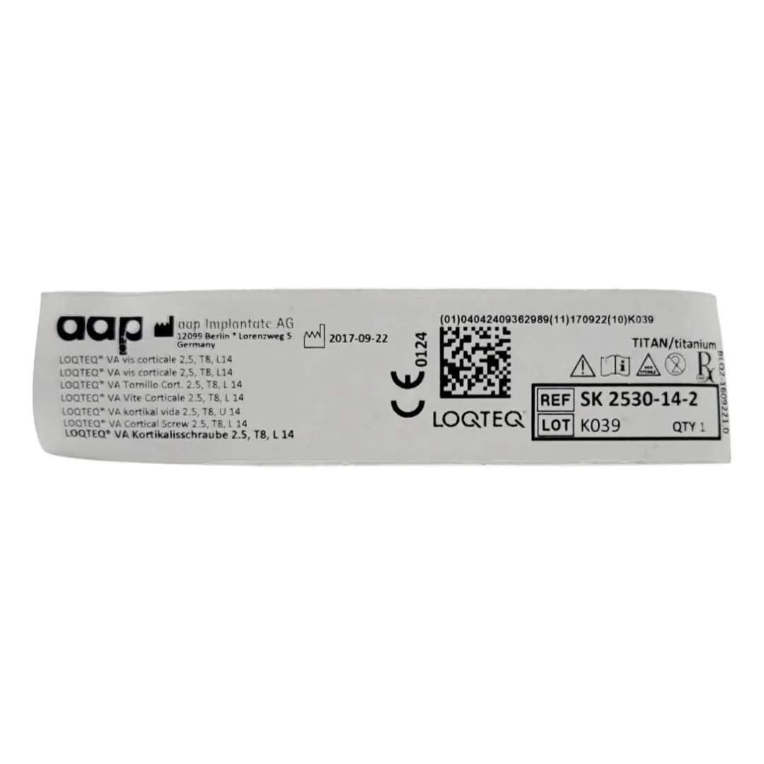 aap Implantate AG SK 2530-14-2 LOQTEQ VA Cortical Screw 2.5, T8, L 14 Titanium