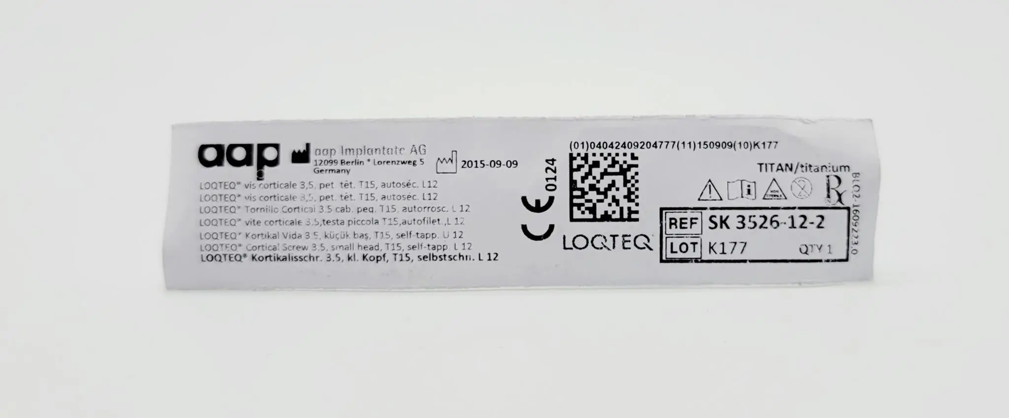 aap Implantate AG SK 3526-12-2 LOQTEQ Cortical Screw 3.5, small head, T15, self-tapp. L 12 - Image 2