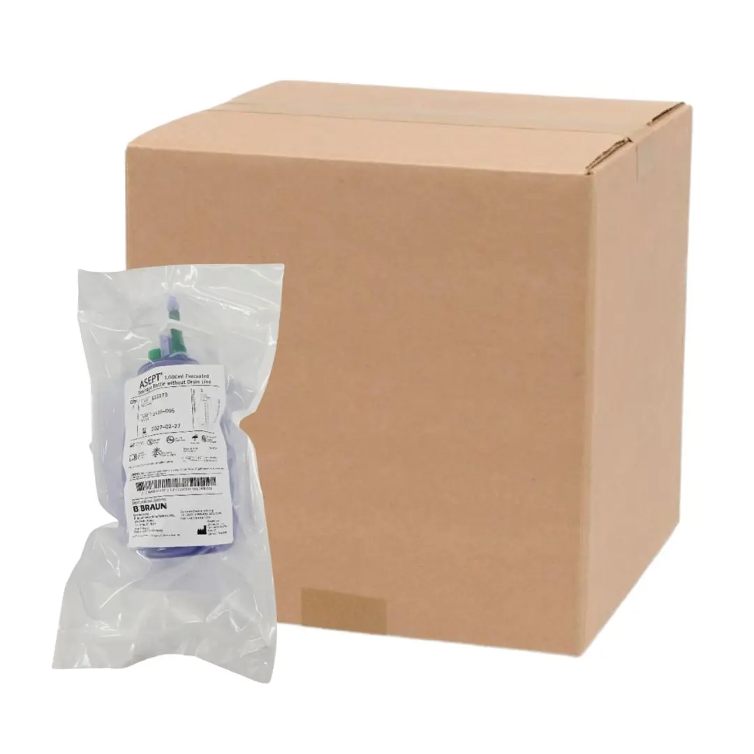 B Braun 622273 ASEPT 1,000mL Evacuated Drainage Bottle without Drain Line 10/CS