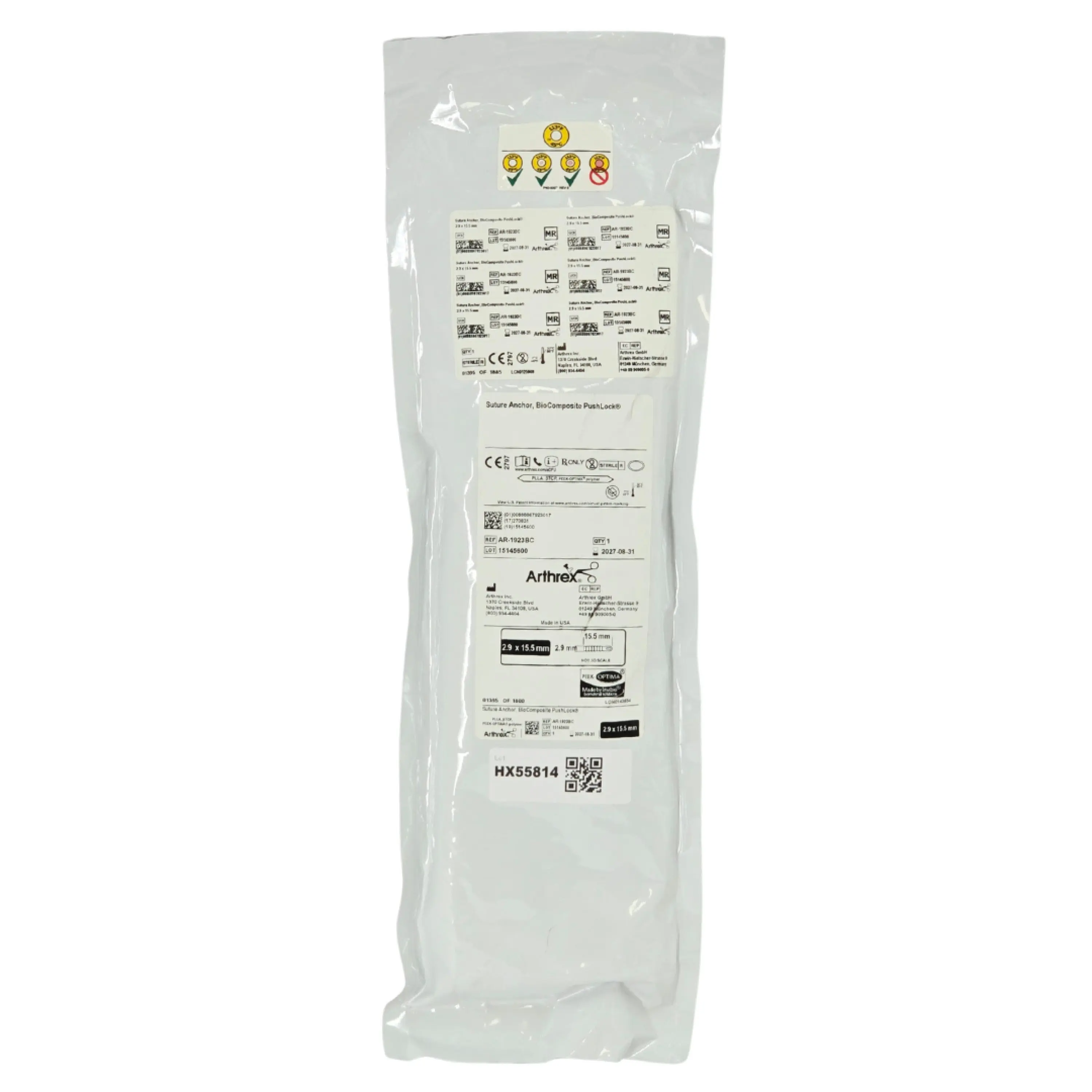 Arthrex AR-1923BC BioComposite PushLock Suture Anchor 2.9mm x 15.5mm – New