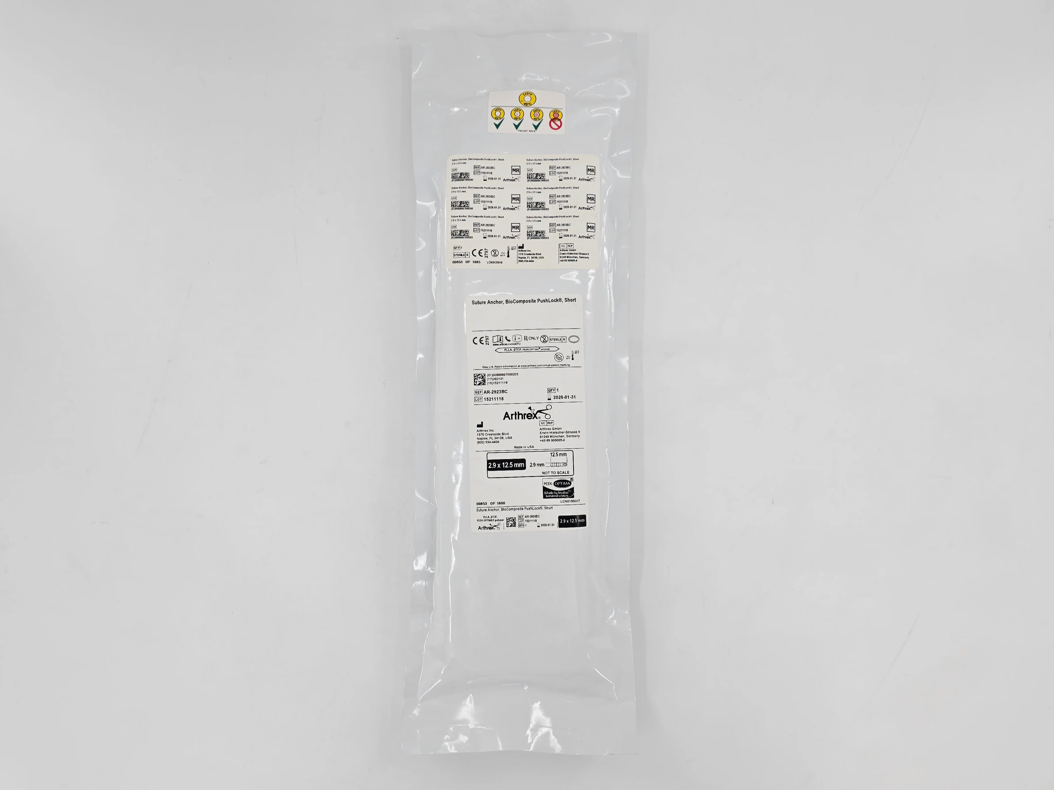 Arthrex AR-2923BC BioComposite PushLock Suture Anchor Short 2.9mm x 12.5mm 1/EA - Image 2