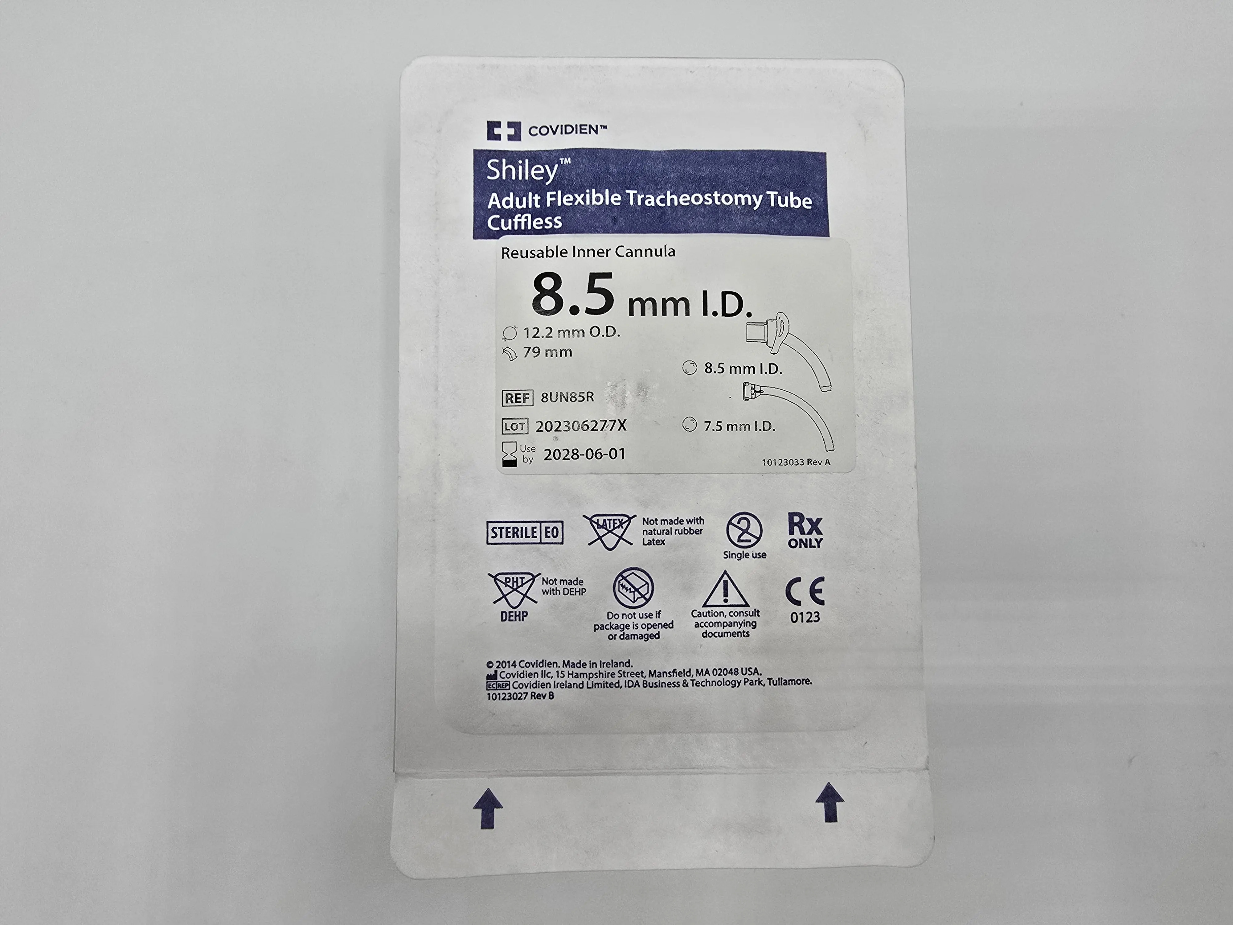 Covidien 8UN85R Shiley 8.5mm ID Adult Flexible Tracheostomy Tube Cuffless - Image 2