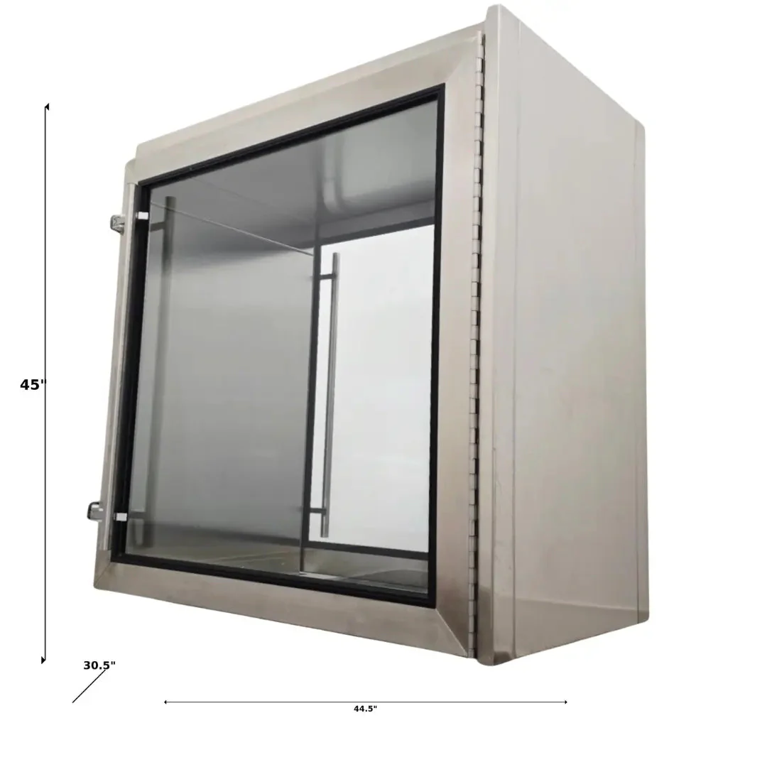 Atmos Stainless Steel Pass-Through Cabinet Interlocking Glass Doors 44x30x45