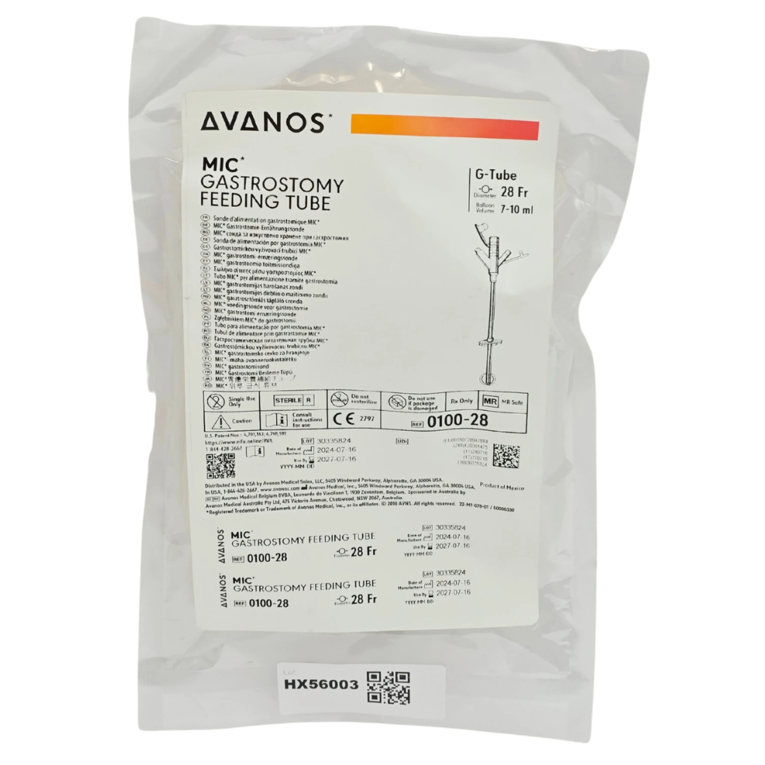 Avanos Medical 94788 MIC Gastrostomy Feeding Tube 28Fr 1/EA – New