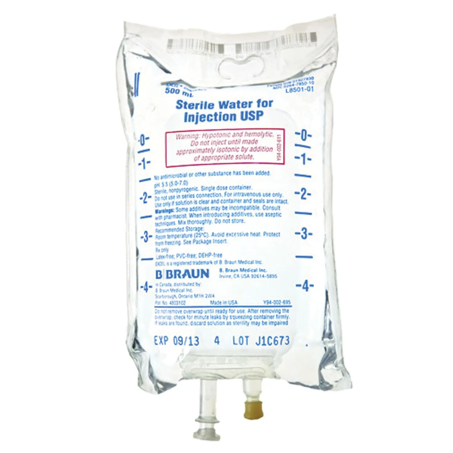 B BRAUN L8501-01 STERILE WATER INJECTIONS 500mL Sterile Water, EXCEL®, 24/cs (48 cs/plt)