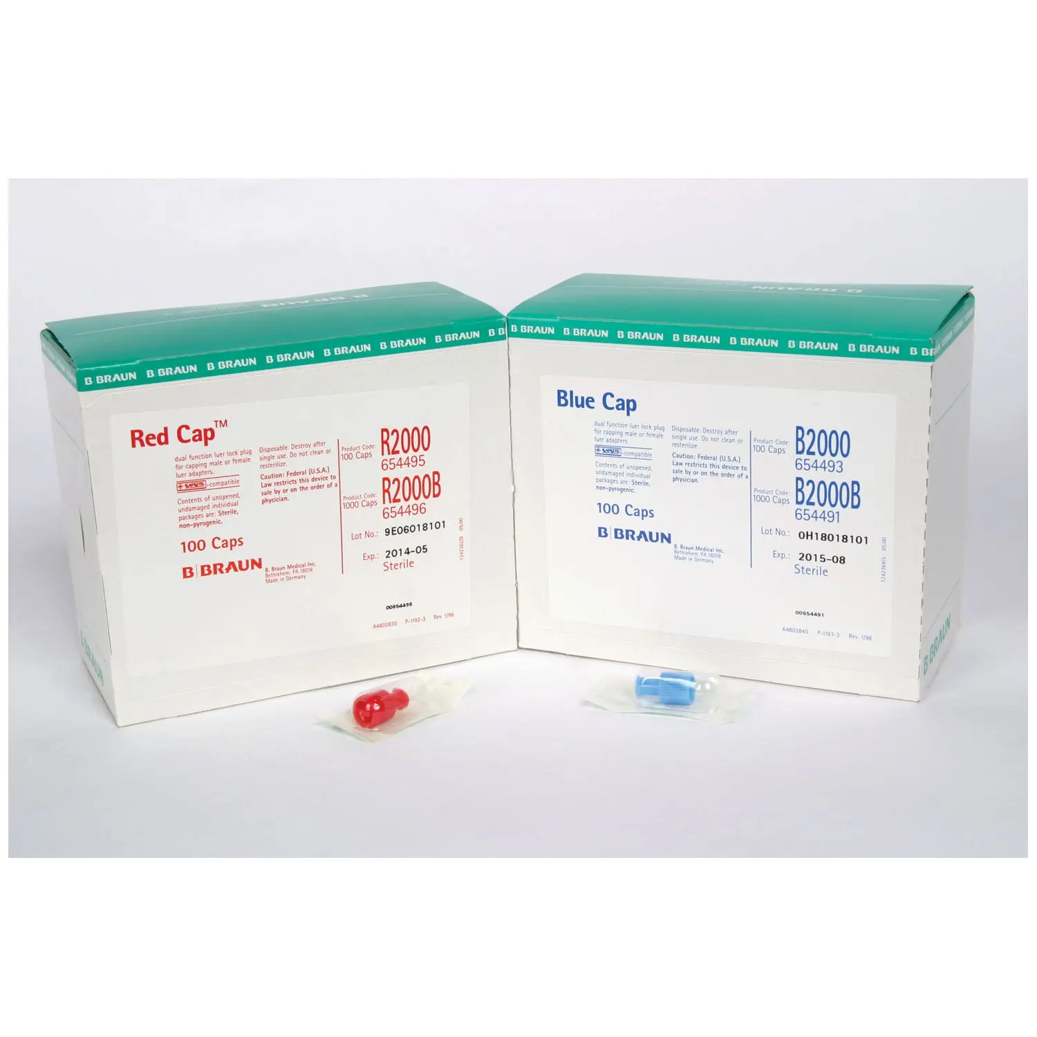B BRAUN BW1000 REPLACEMENT CAPS Replacement Caps, Blue Male Luer Lock Cap & White Female Luer Lock Cap (418016), 100/cs