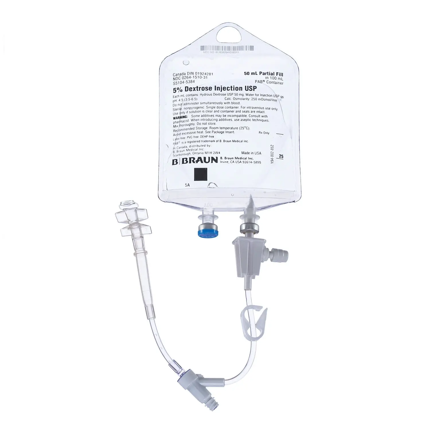 B BRAUN S5104-5384 DEXTROSE INJECTIONS USP Dextrose Injections, 5%, 50/100mL, PAB® Containers, 84/cs
