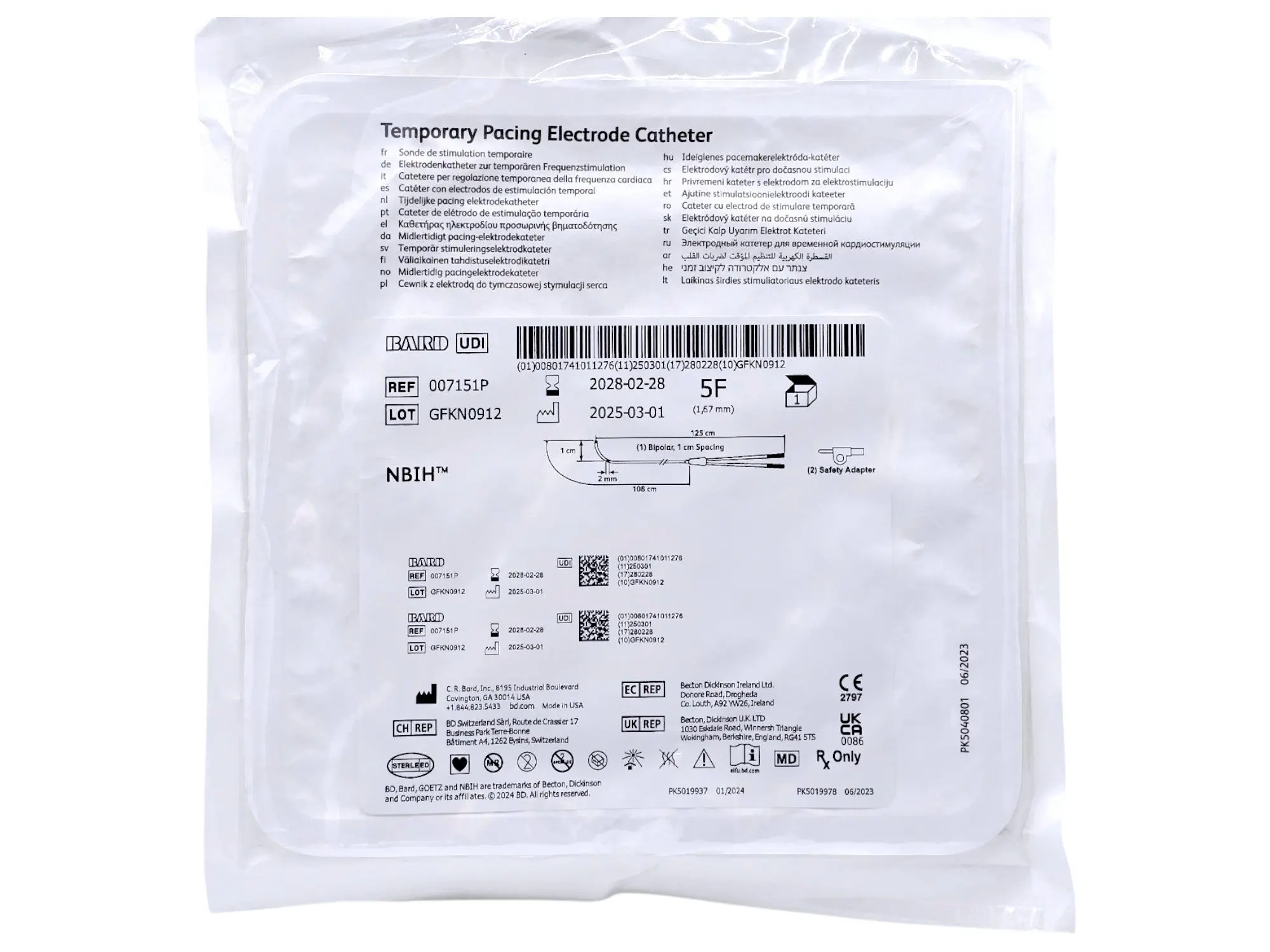 Bard 007151P NBIH Bipolar Temporary Pacing Electrode Single Use Sterile 5F