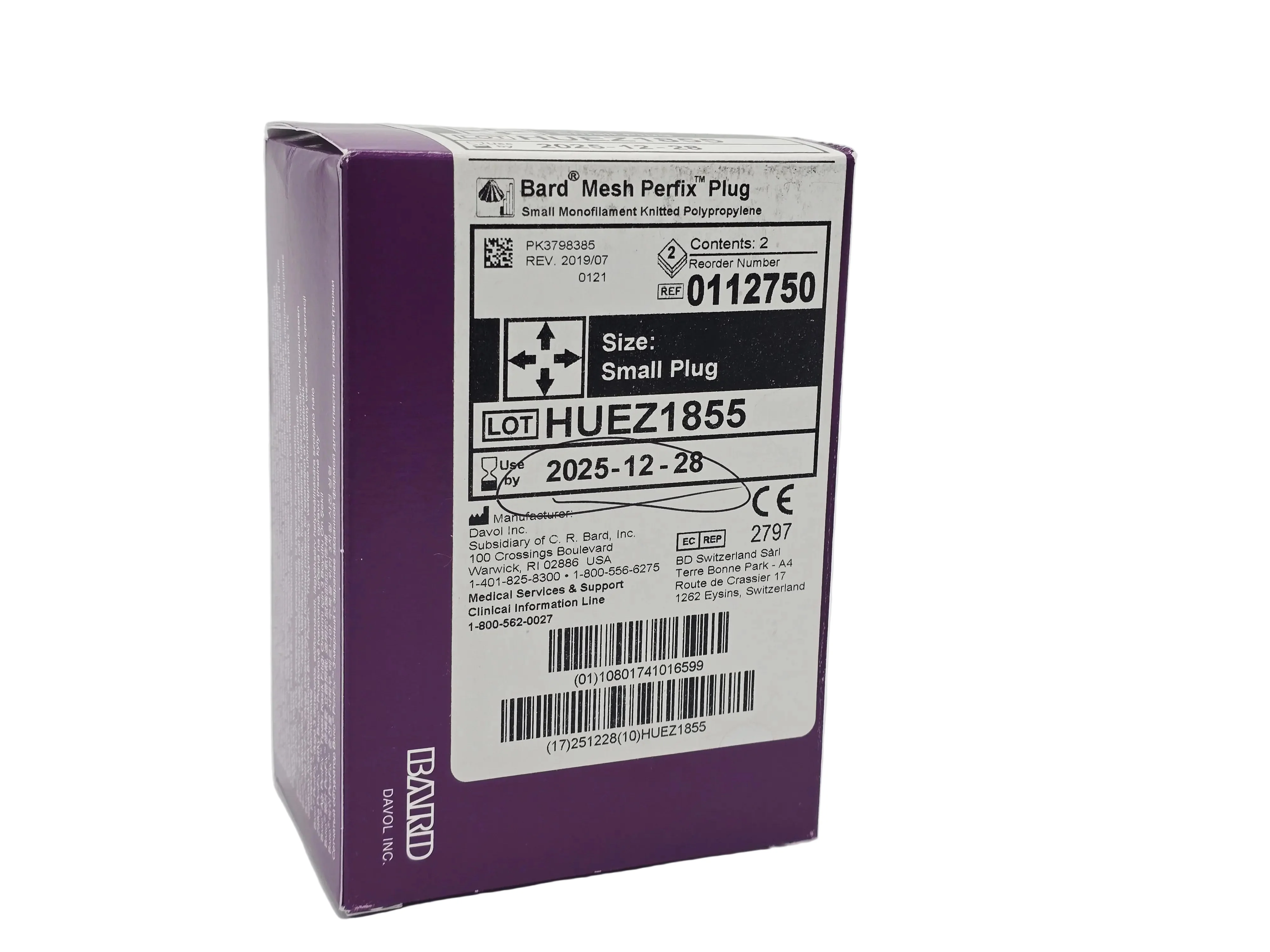 Bard 0112750 PerFix Plug Small 1.0 x 1.35 Inch Polypropylene Hernia Mesh