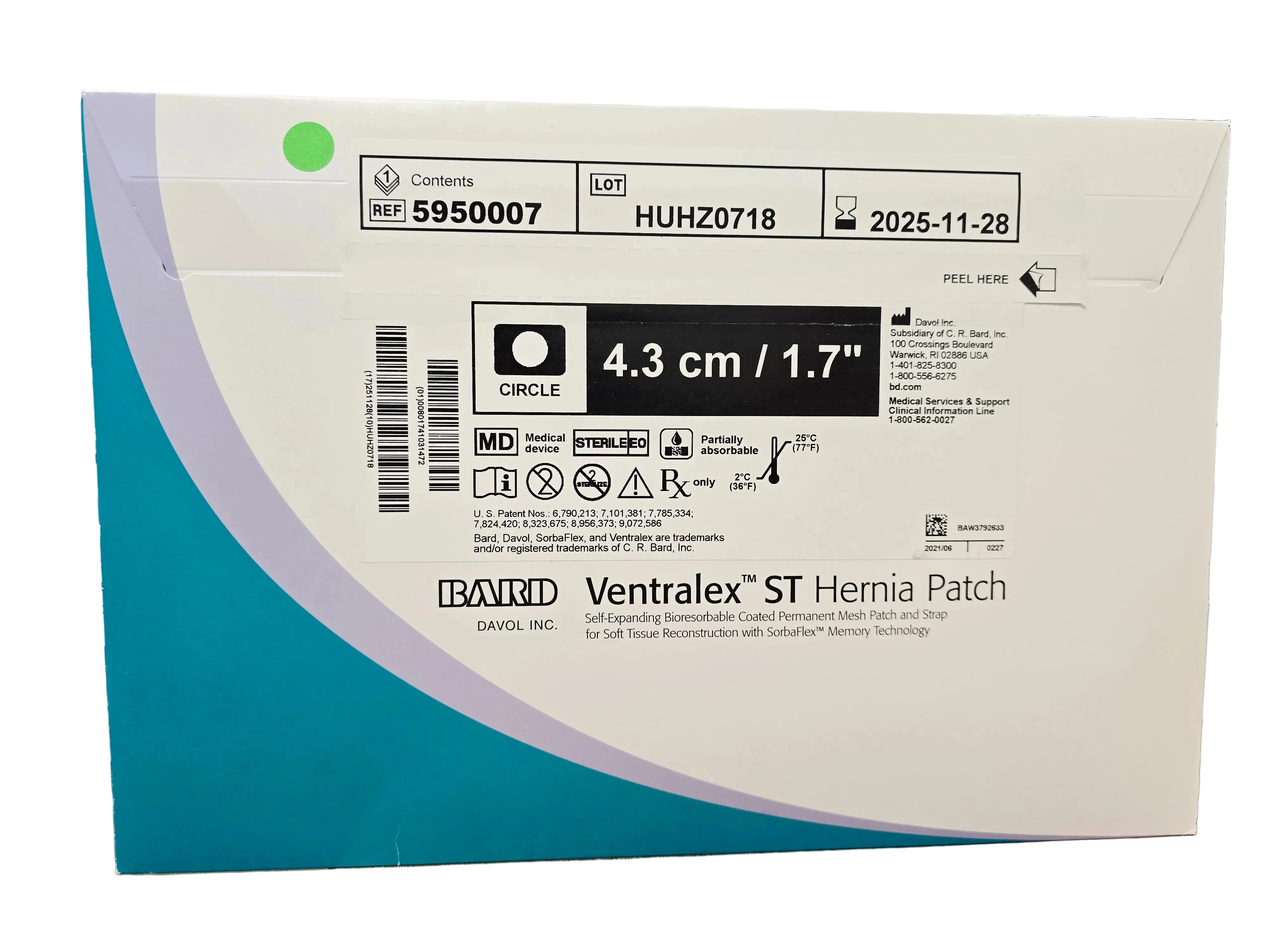 Bard 5950007 Ventralex ST Hernia Patch 1.7" with Strap Sterile