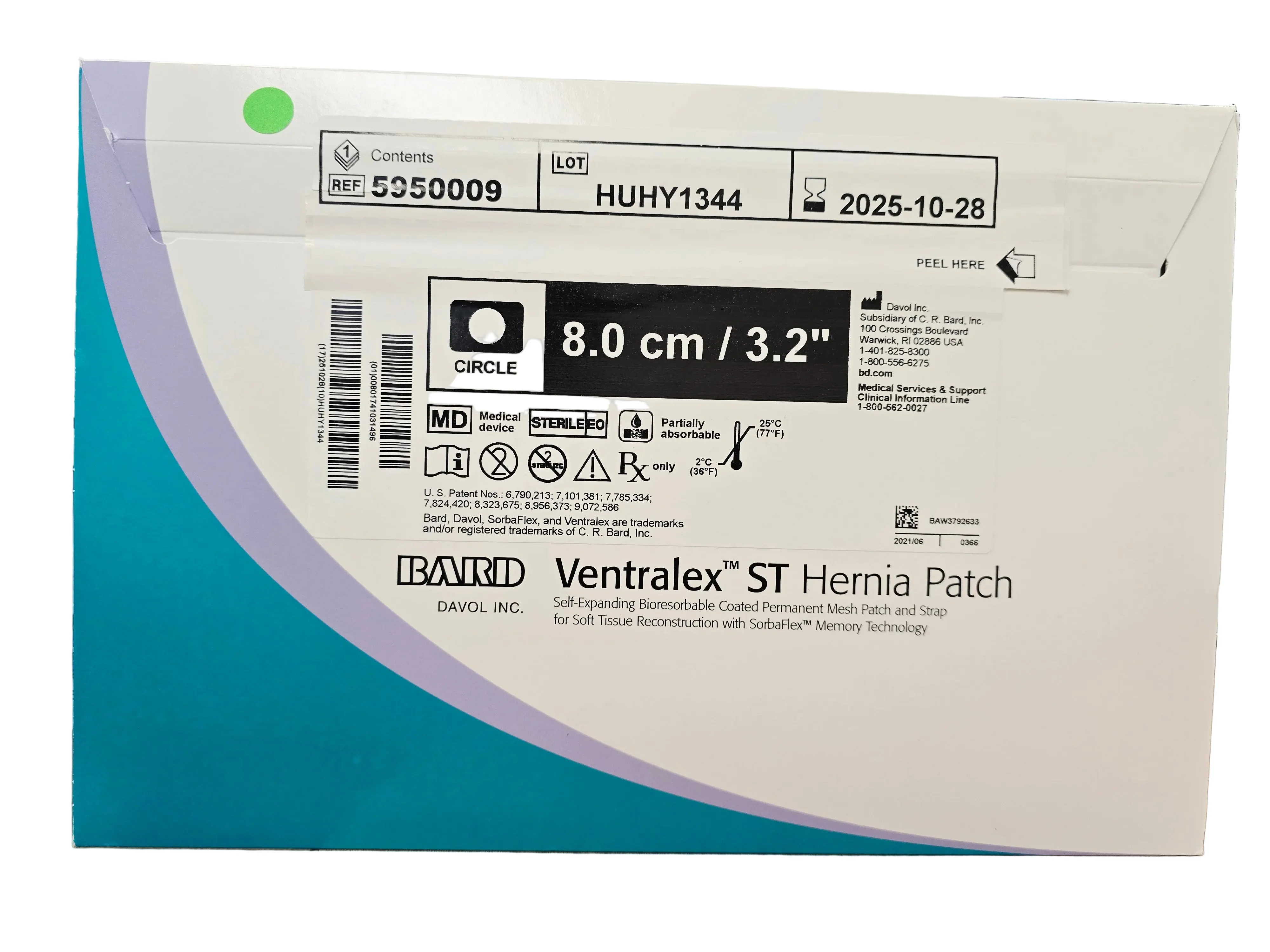 Bard 5950009 Ventralex ST Hernia Patch 8cm x 8cm Sterile