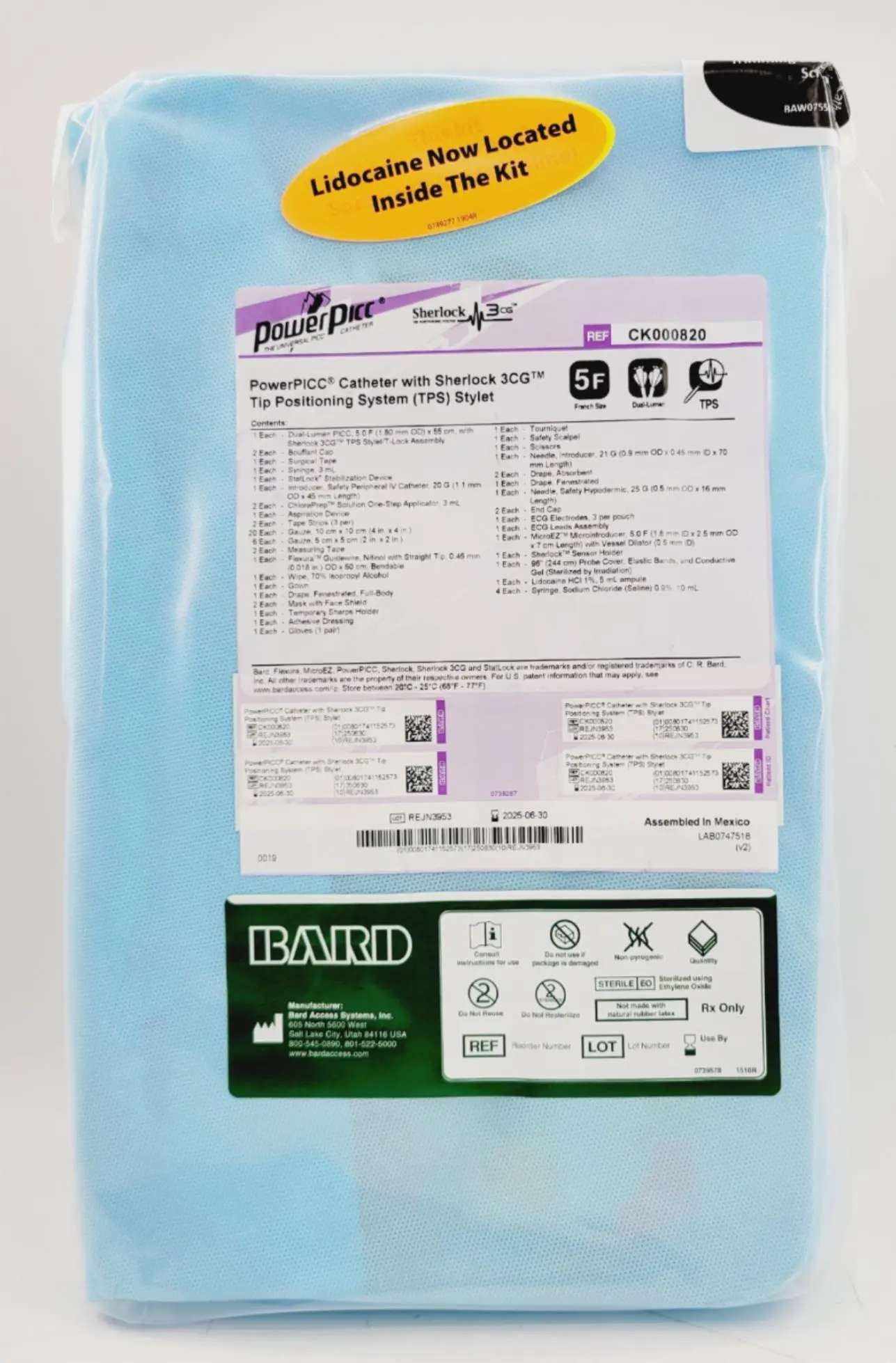 Bard CK000820 PICC Catheter Placement Kit w/ Sherlock 3CG