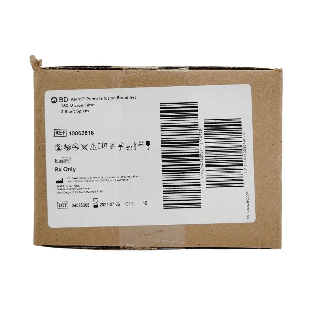 BD 10062818 Alaris Pump Infusion Blood Set 180 Micron 2 Blunt Spikes Box of 10 - Image 3