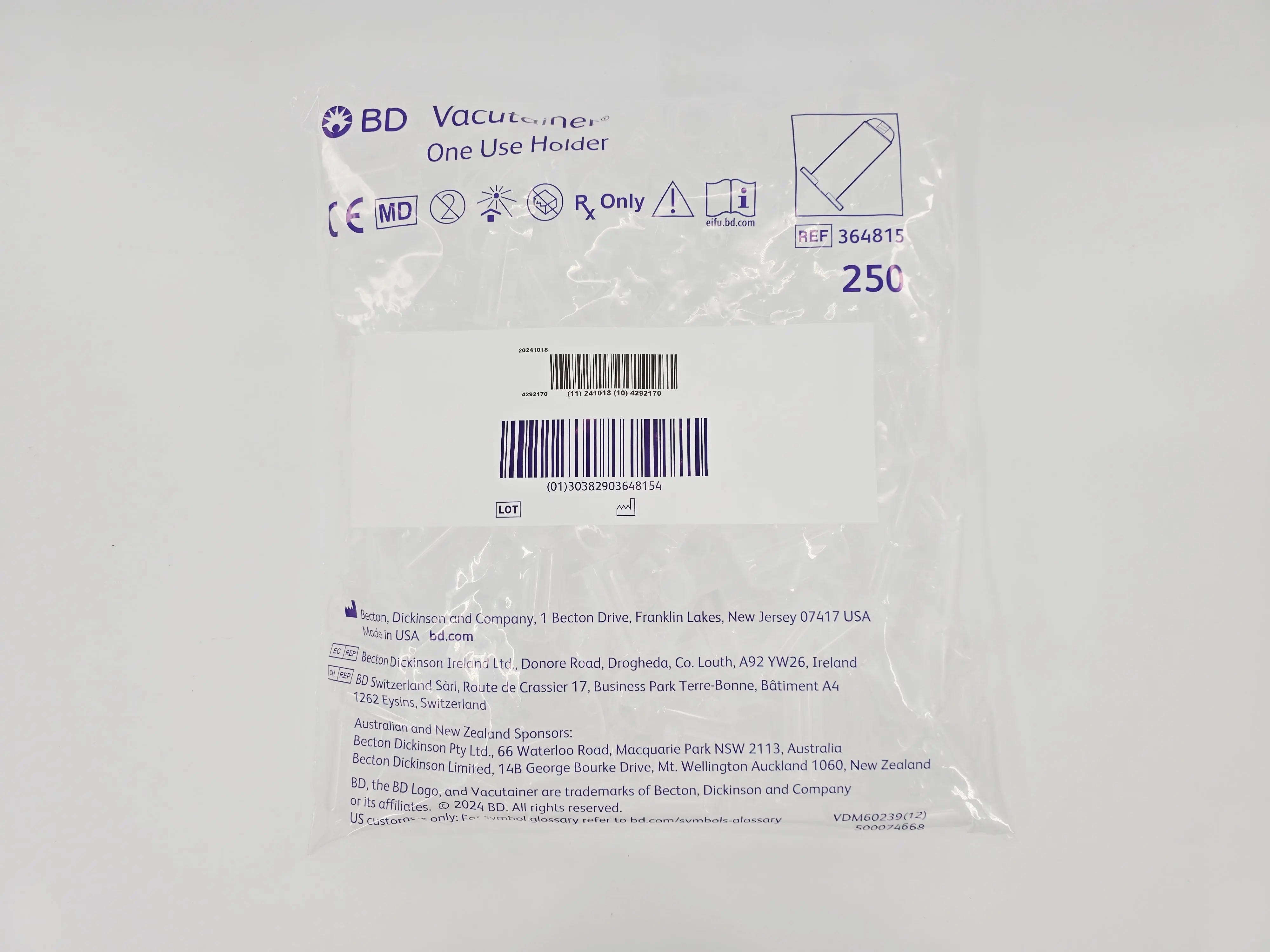 BD 364815 Vacutainer Needle Holder One Use Nonstackable CS/1000 (250/BX, 4BX/CS) - Image 2