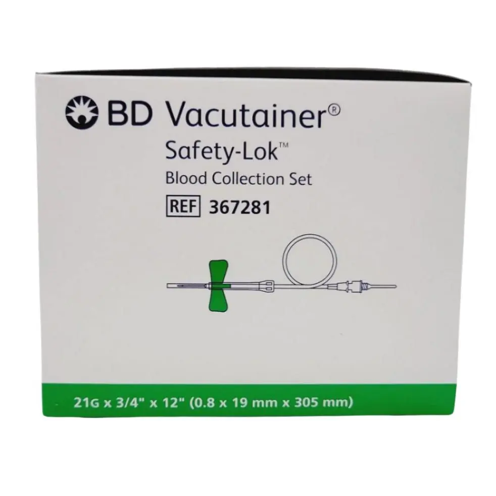 BD 367281 Vacutainer Safety-Lok Blood Collection Set 21G x 3/4" x 12" Box of 50