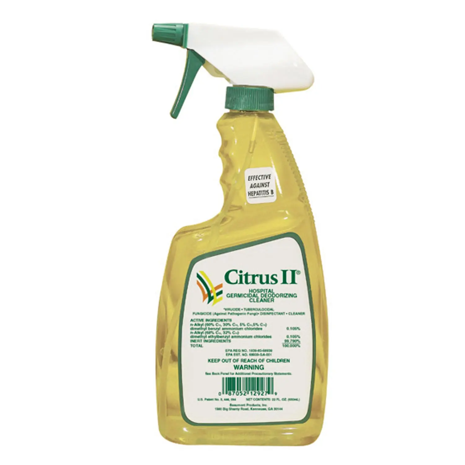BEAUMONT 633712927 CITRUS II GERMICIDAL DEODORIZING CLEANER Deodorizing Cleaner, 22 oz Spray Bottle, 12/cs