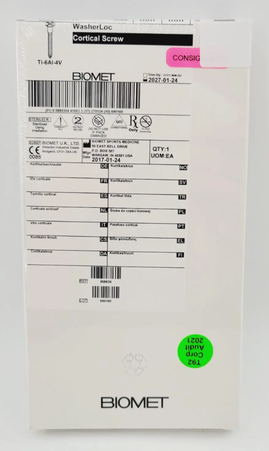 Biomet 908636 Ti-6AI-4V WasherLoc Cortical Screw 4.5mm x 36mm - Image 2
