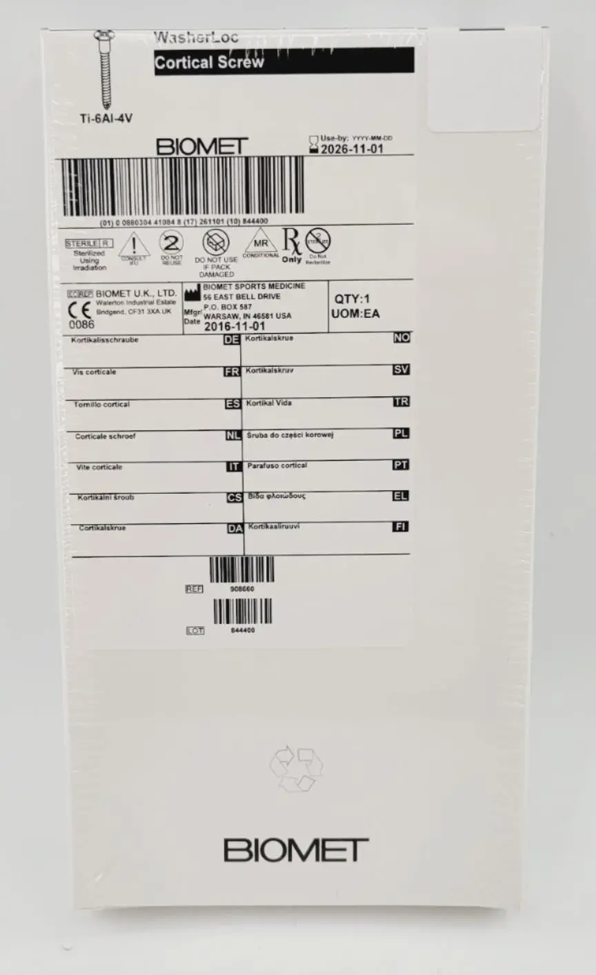 Biomet 908660 Ti-6AI-4V WasherLoc Cortical Screw 4.5mm x 60mm - Image 2