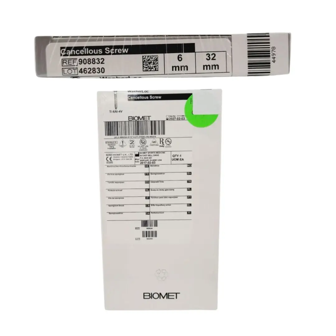 Biomet 908834 Ti-6AI-4V WasherLoc Cancellous Screw 6mm x 34mm