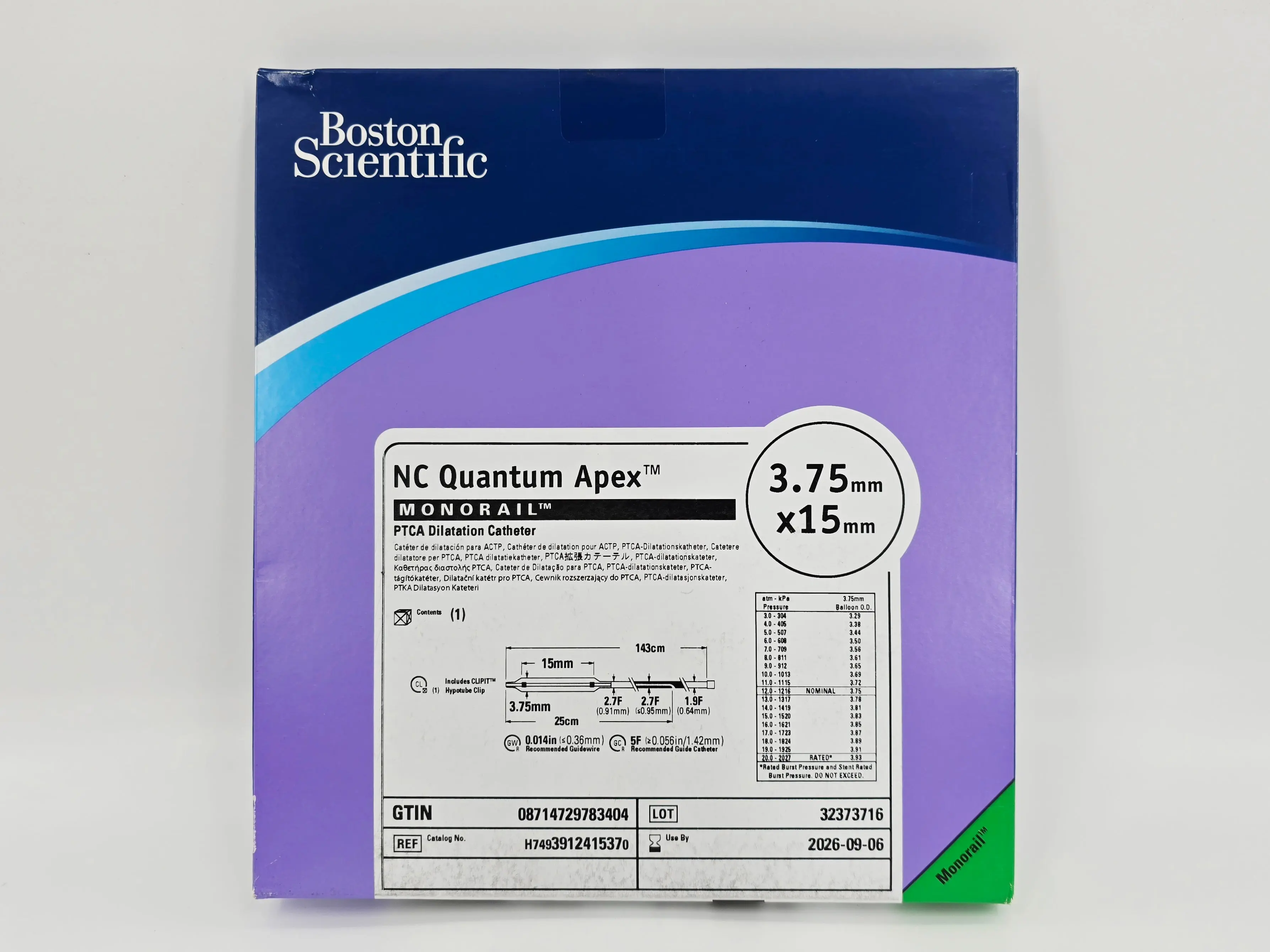 Boston Scientific H7493912415370 NC Quantum Apex Monorail PTCA Dilation Catheter 3.75mm x 15mm - Image 2