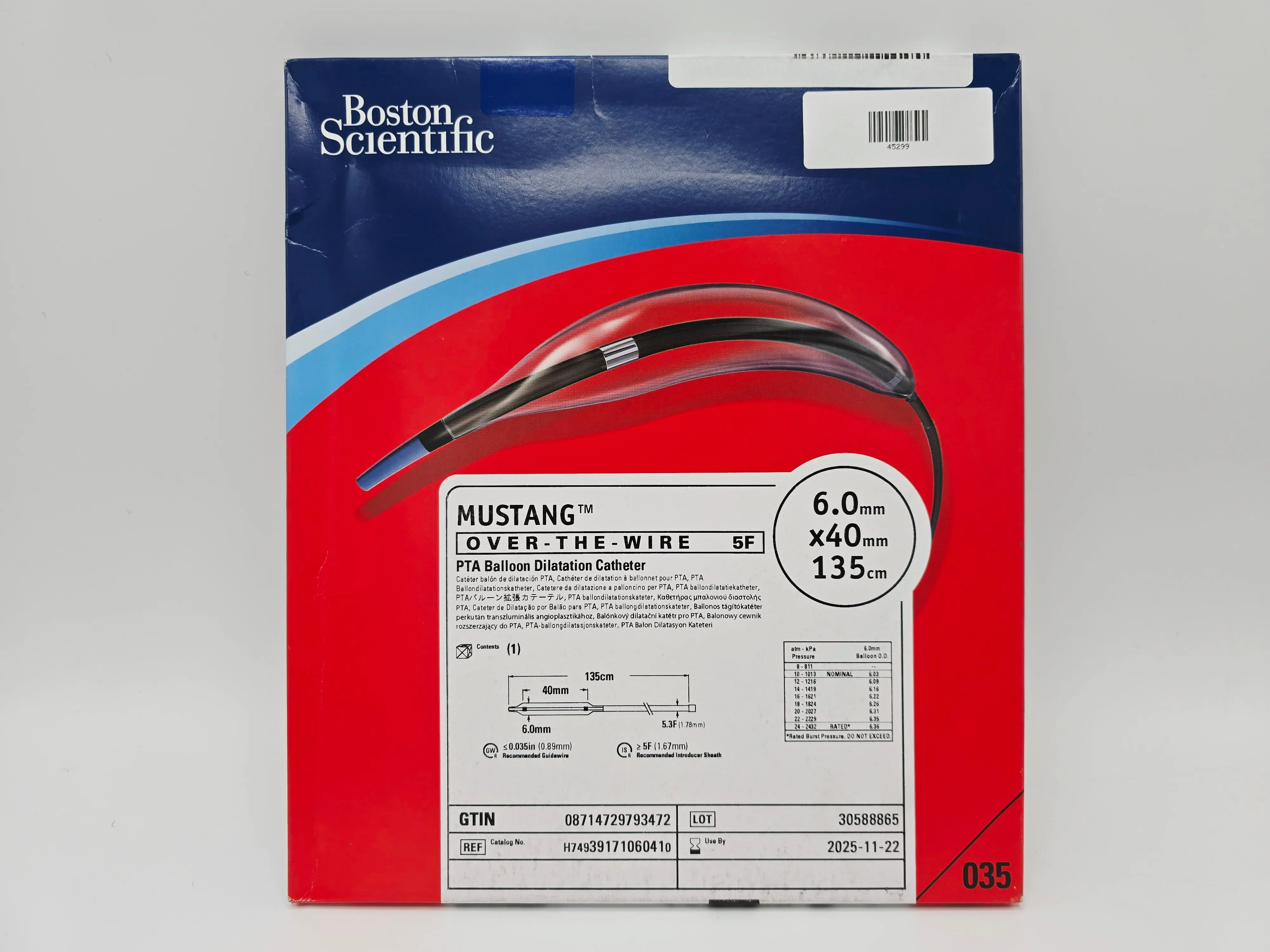 Boston Scientific H74939171060410 Mustang OVER-THE-WIRE 5F 6.0mm x 40mm x 135cm PTA Balloon Dilatation Catheter - Image 2