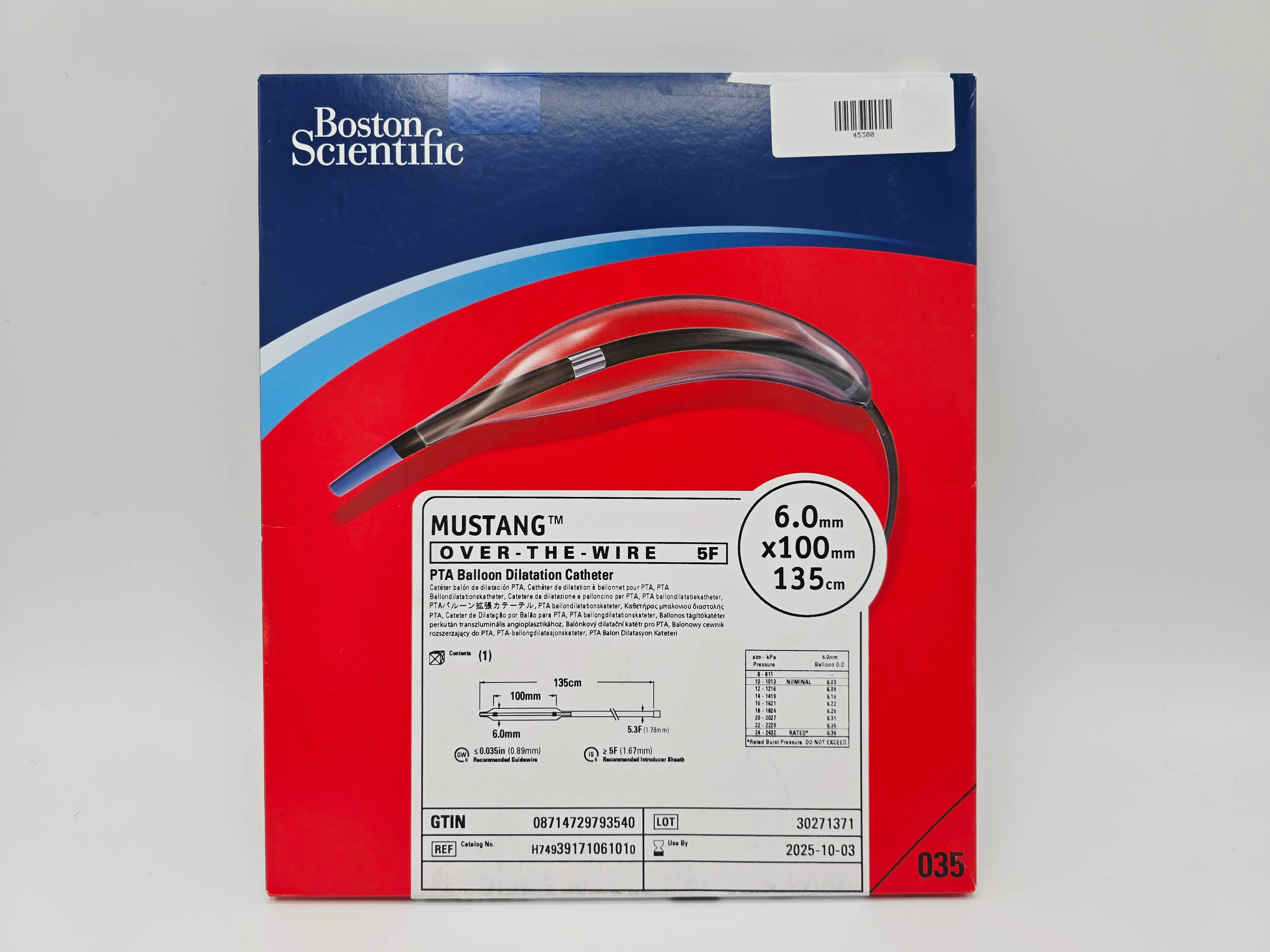Boston Scientific H74939171061010 Mustang OVER-THE-WIRE 5F 6.0mm x 100mm x 135cm PTA Balloon Dilatation Catheter - Image 2
