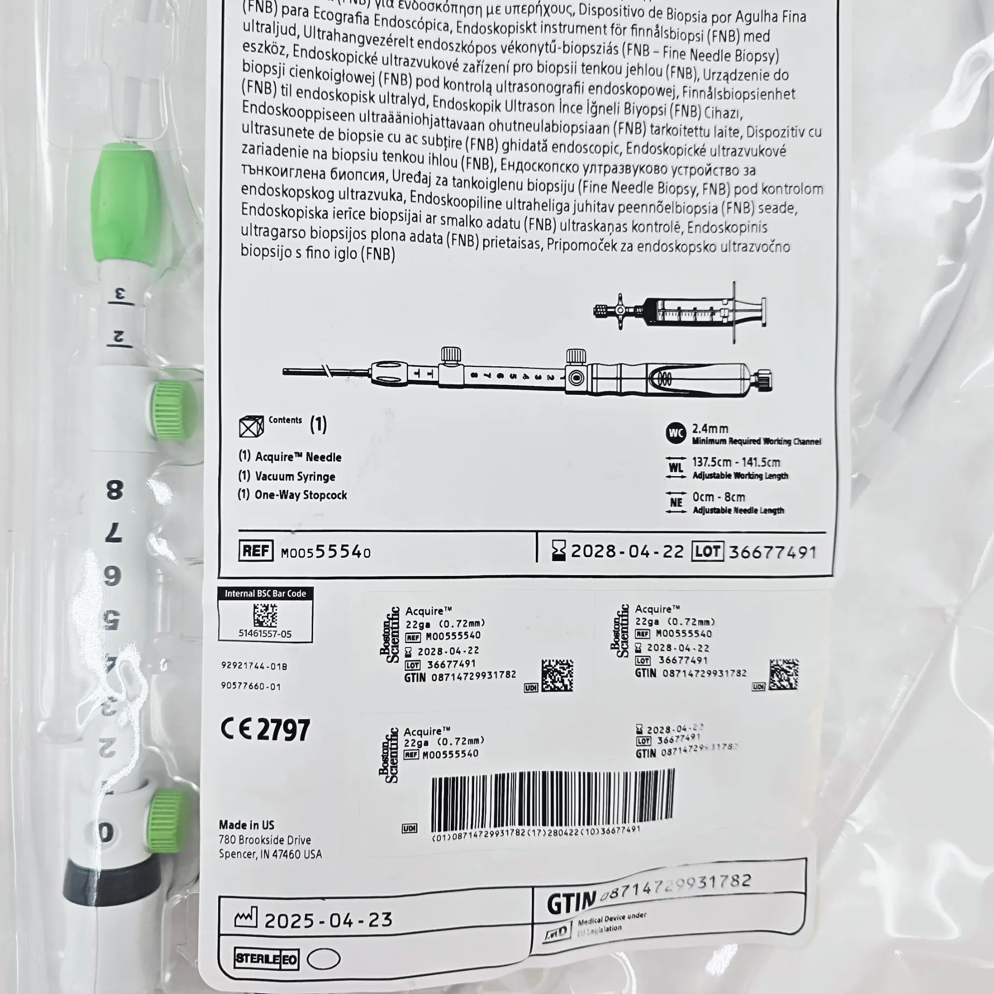 Boston Scientific M00555540 Acquire EUS FNB Needle - 22 Gauge, Franseen Tip - Image 2