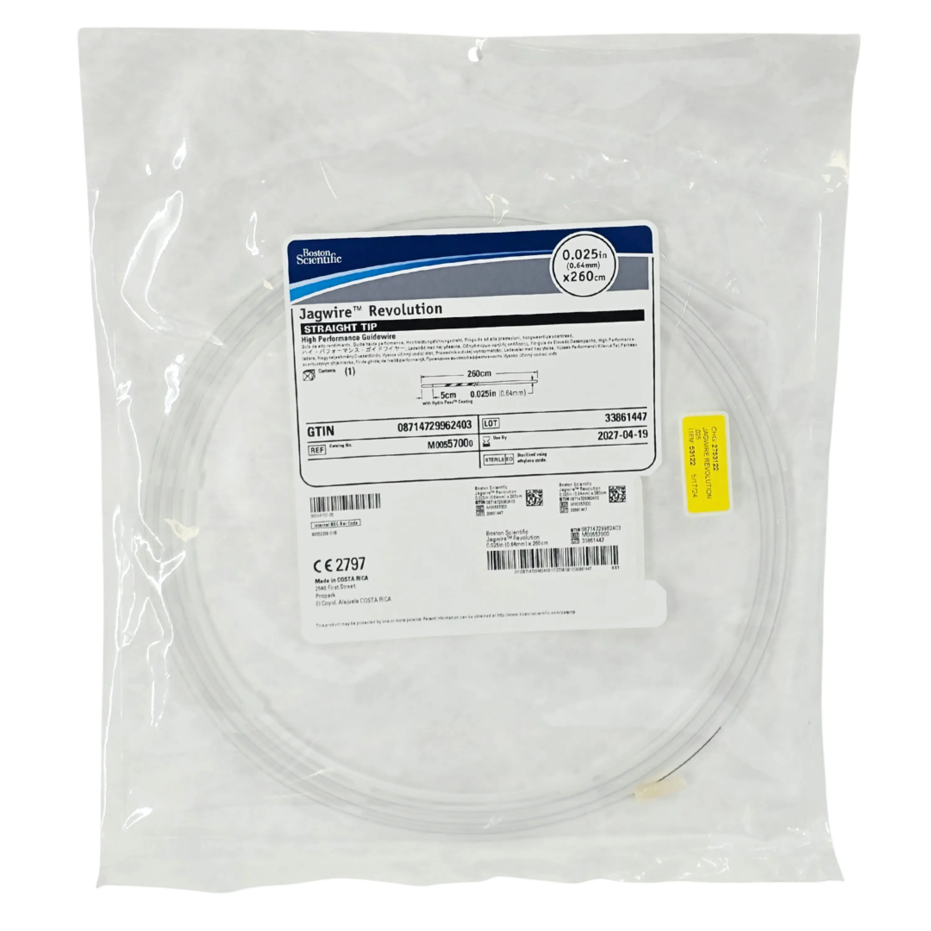 Boston Scientific M00557000 Jagwire Revolution High Performance Guidewire .025" x 260cm Straight Tip Box of 2 – New