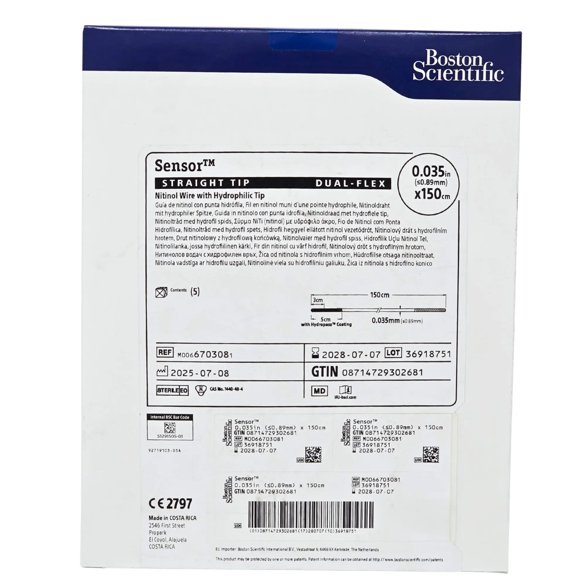 Boston Scientific M0066703081 Nitinol Hydrophilic Guidewire