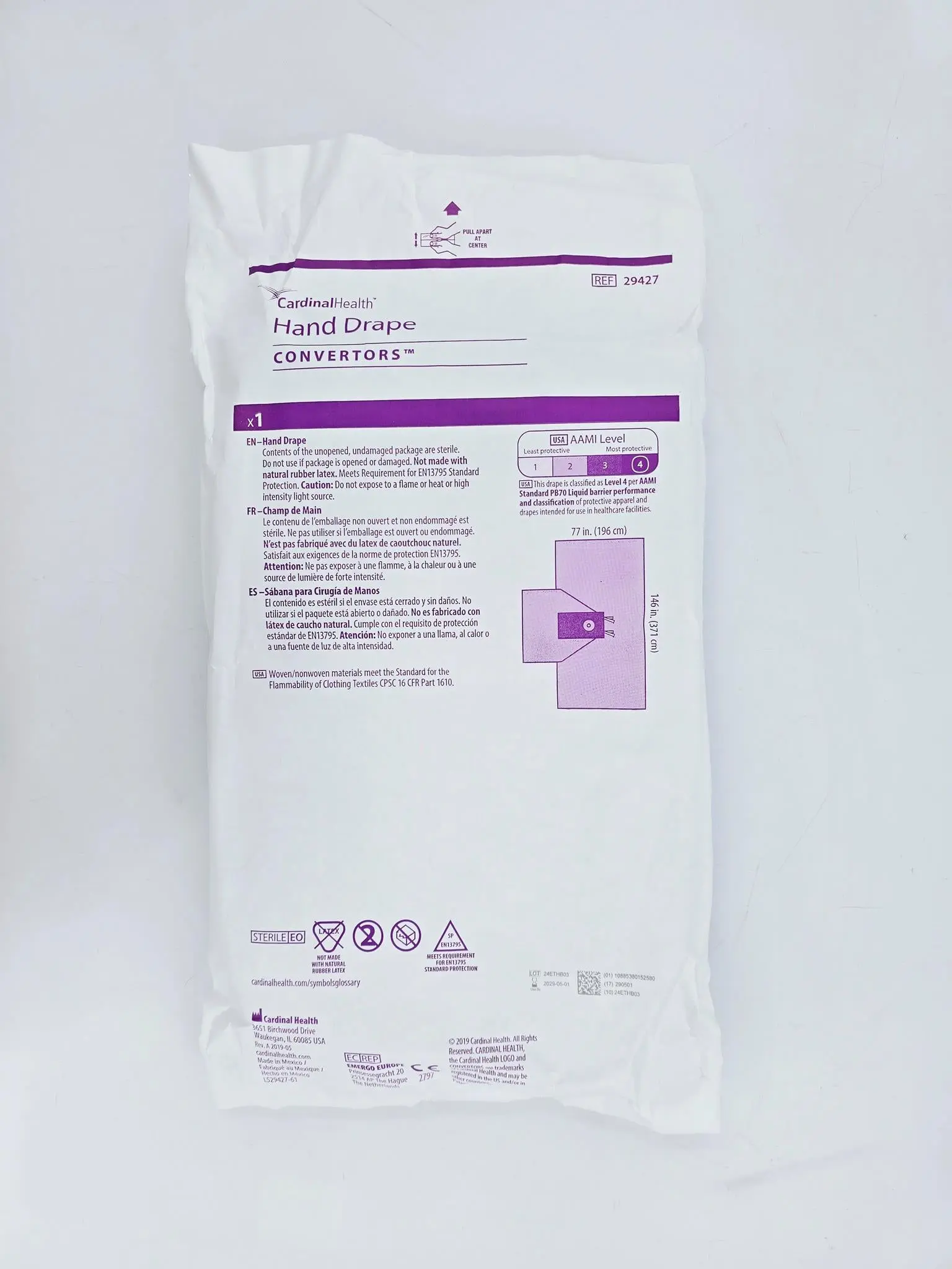Cardinal Health 29427 Convertors Tiburon Hand Drape 77" x 146" AAMI Level 4 - Image 2