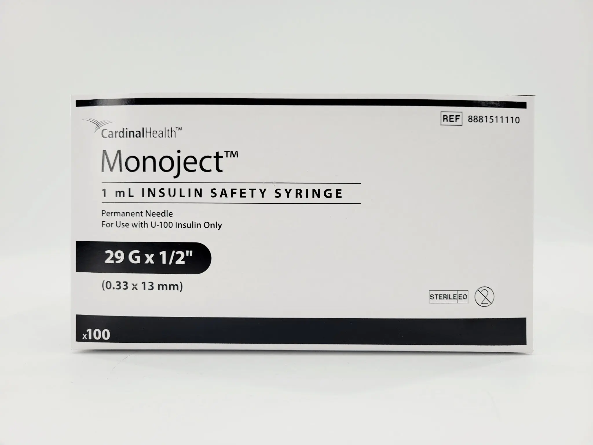 Cardinal Health 8881511110 Monoject 1 mL Insulin Safety Syringe 29G Box of 100 - Image 2