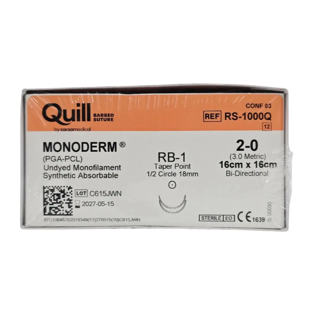 Corza Medical RS-1000Q Quill MONODERM 2-0 16X16 Double-Armed Undyed RB-1 18mm BX/12