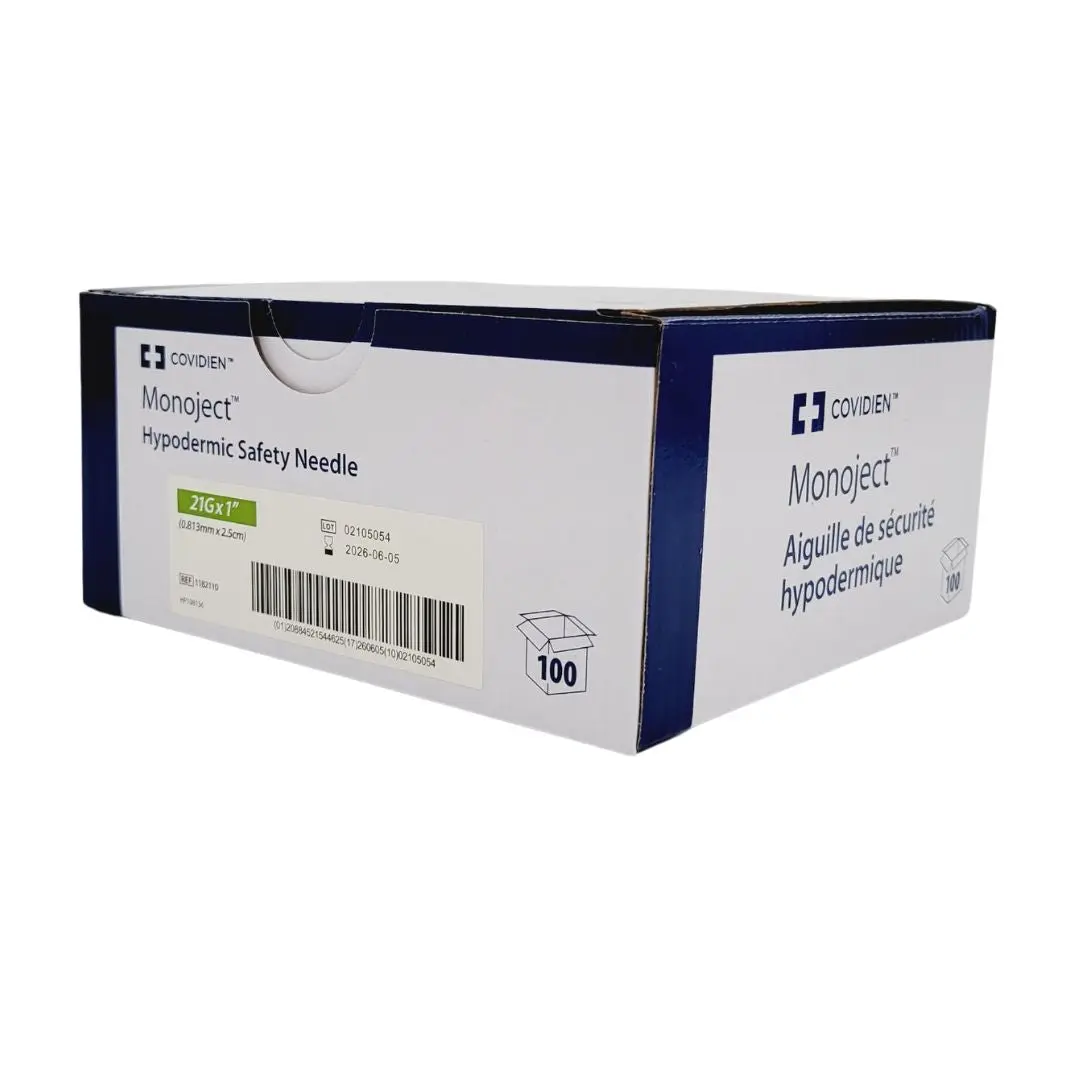 Covidien 1182110 21G x 1" Monoject Hypodermic Safety Needles 100/BX - Image 3