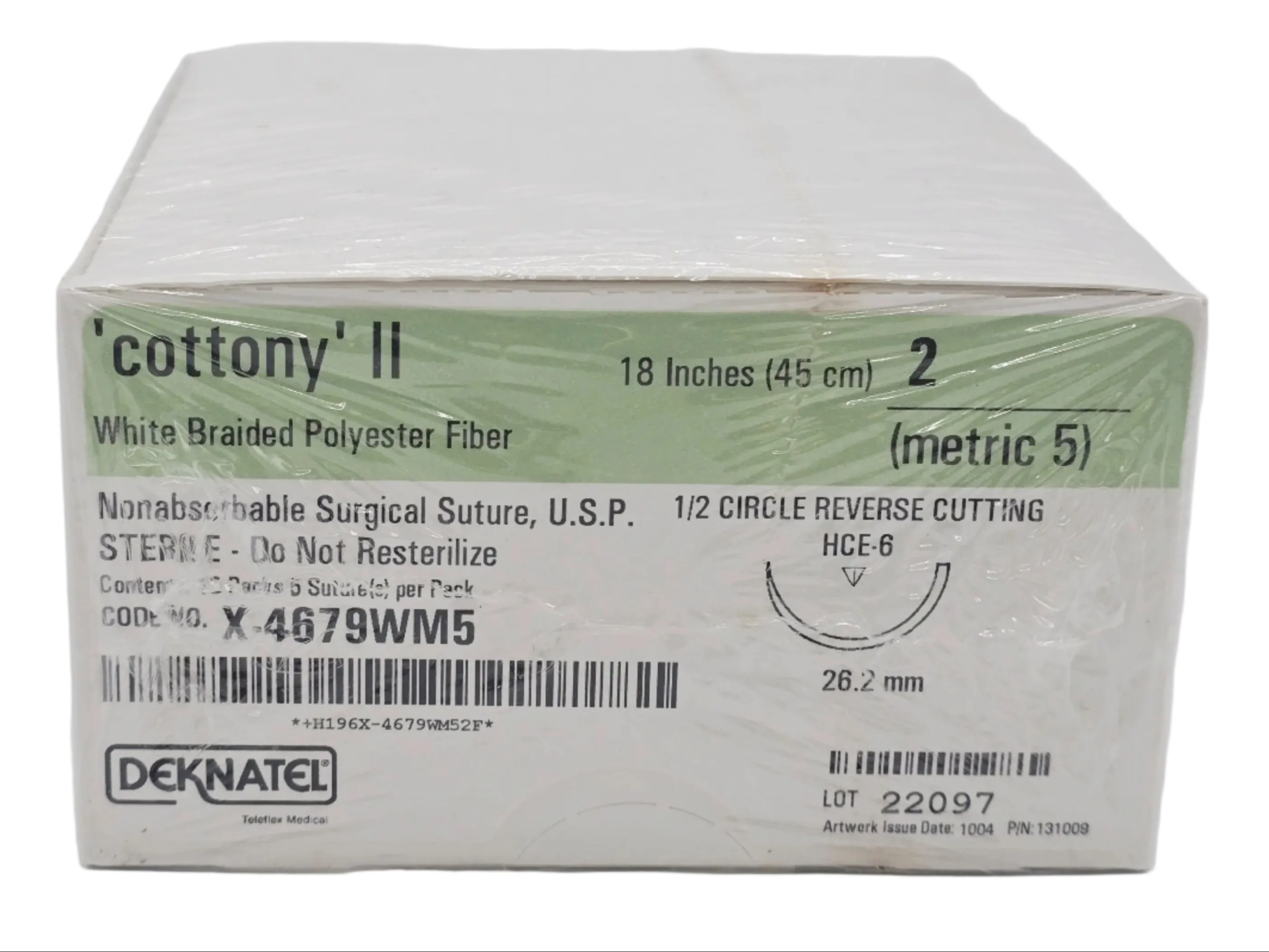 Deknatel X-4679WM5 Cottony White Braided Polyester Fiber Nonabsorbable Surgical Suture