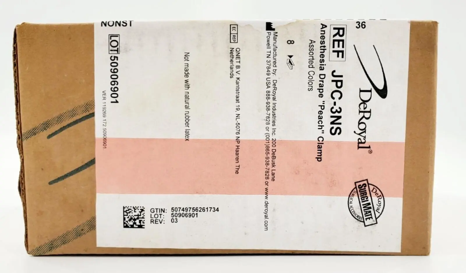 DeRoyal JPC-3NS Anesthesia Drape Peach Clamp Assorted Colors Box of 8 - Image 4