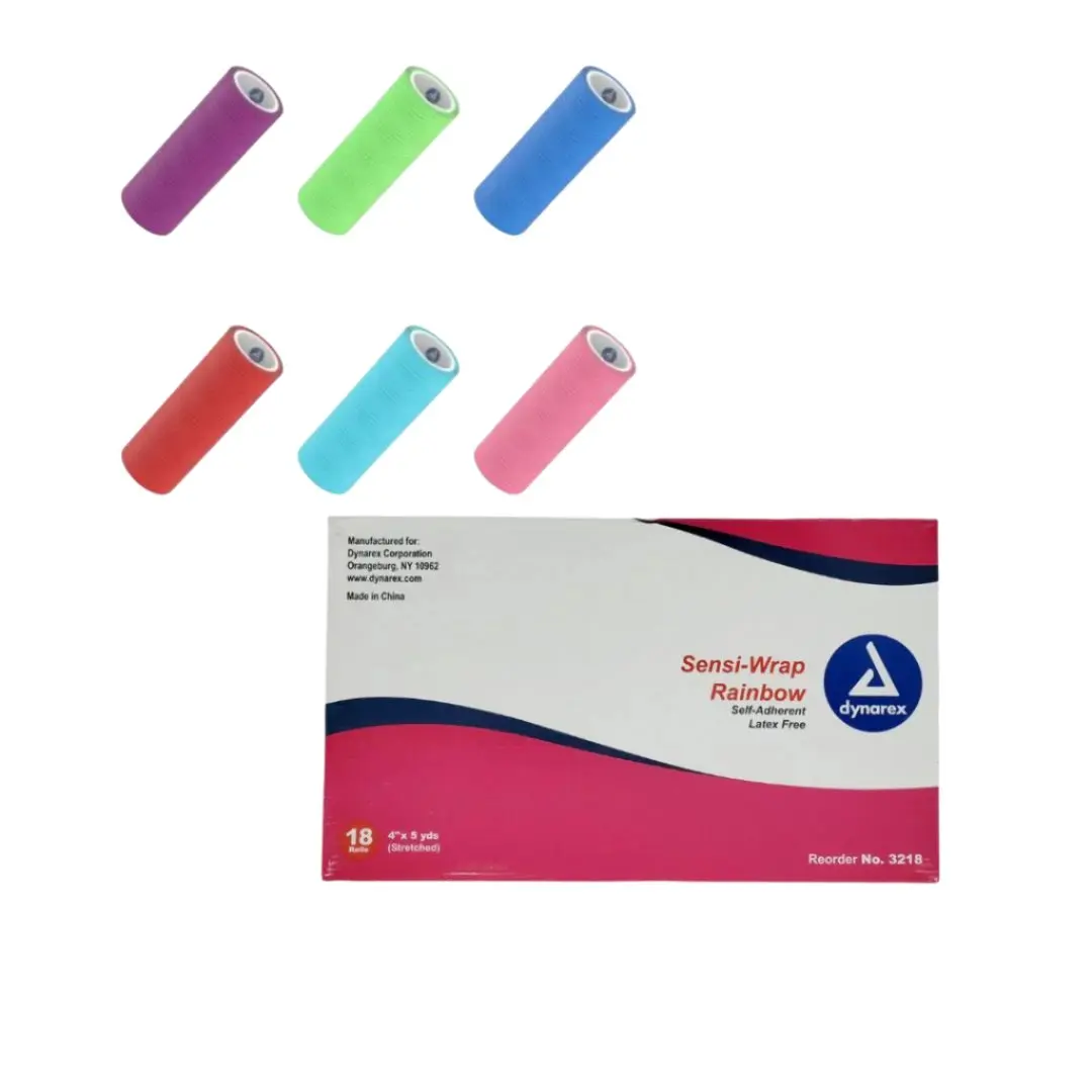Dynarex 3218 Sensi Latex Free Self-Adherent Wrap 4" x 5 yds Assorted Colors Box of 18