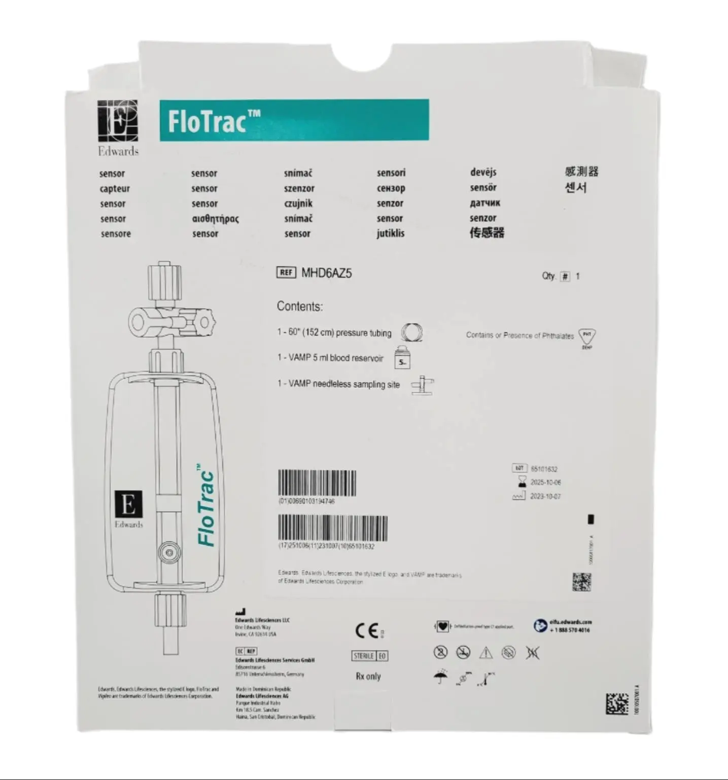 Edwards MHD6AZ5 Flotrac Sensor w/ Vamp Adult (60"/152cm)
