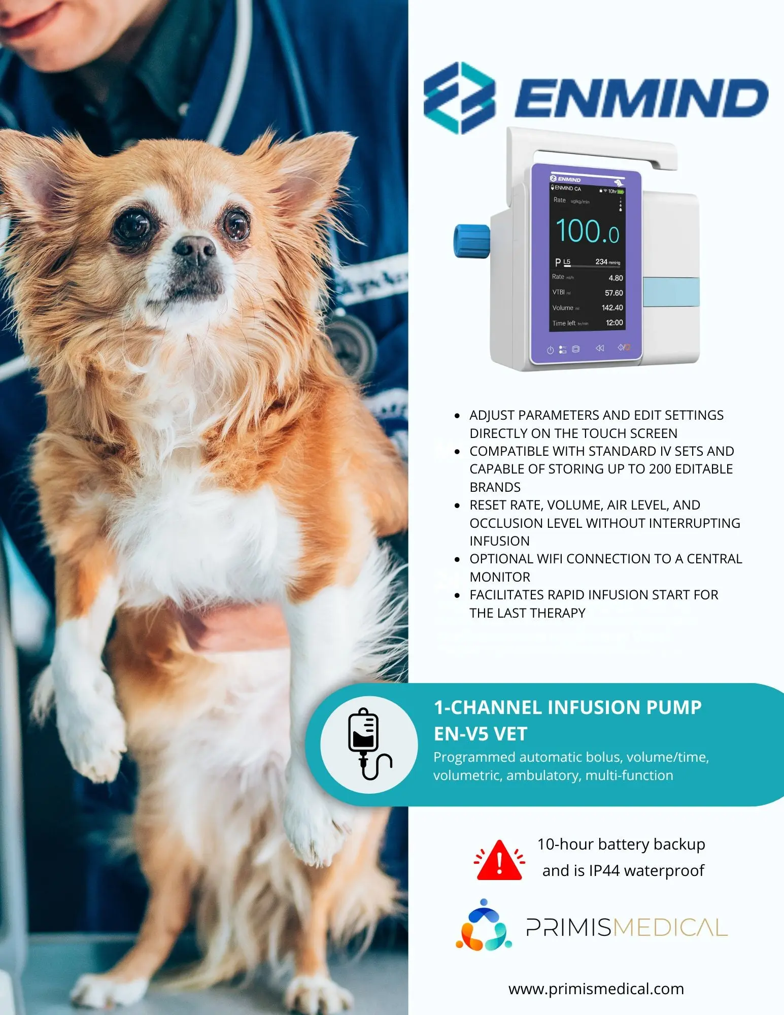 ENMIND EN-V5 Veterinary Infusion Pump 4.3" Color Touch Screen - Image 2