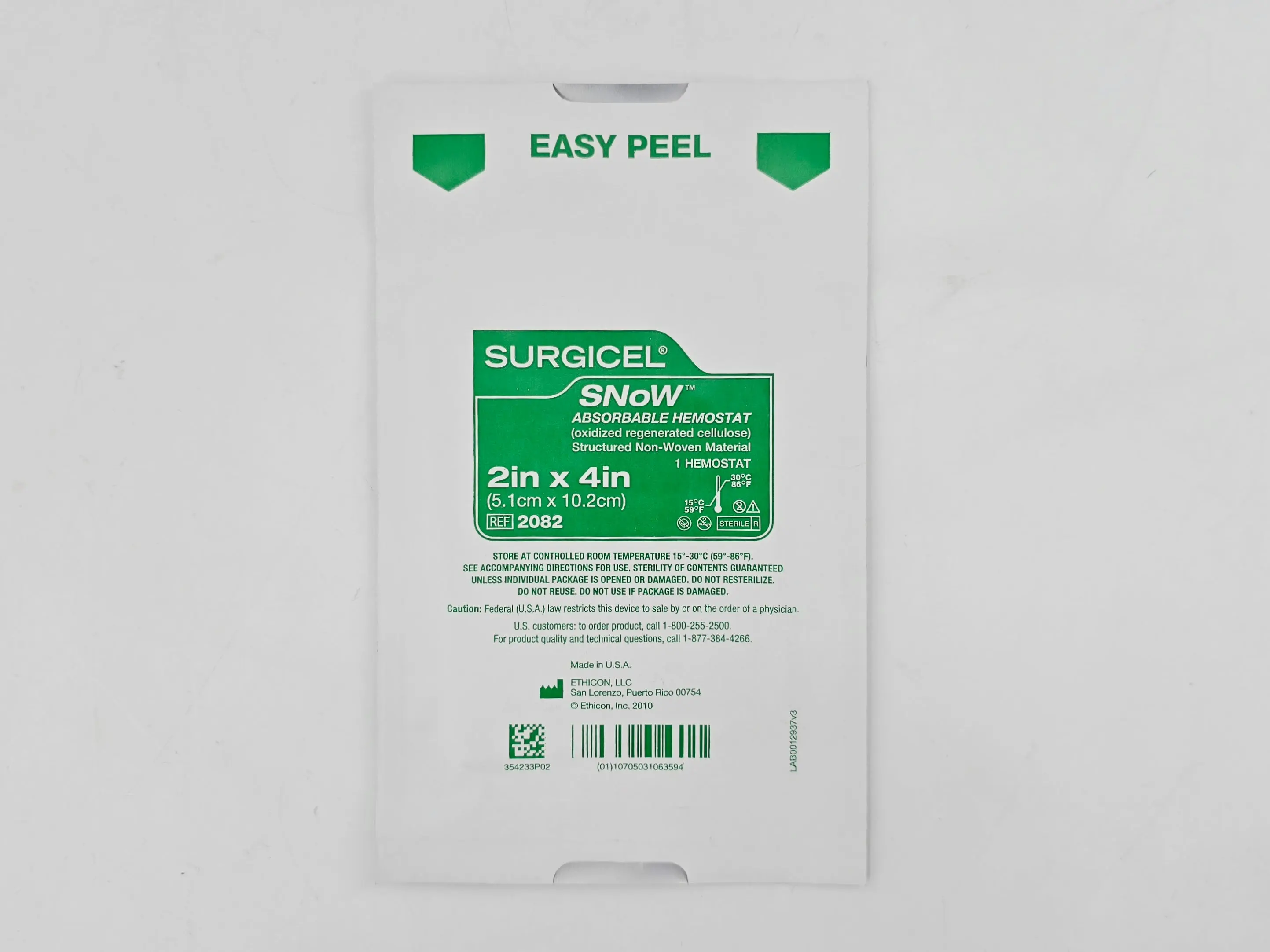 Ethicon 2082 Surgicel SNoW Absorbable Hemostat 2" x 4" 1/EA - Image 2