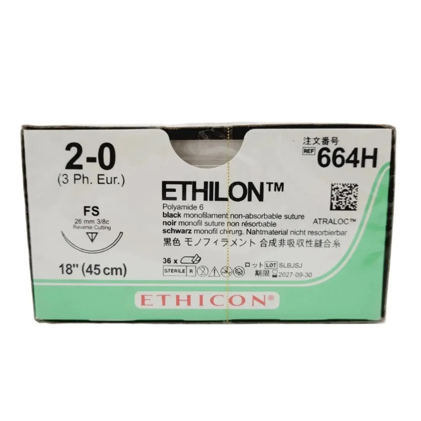 Ethicon 664H 2-0 ETHILON BLACK 1X18" FS Box of 36