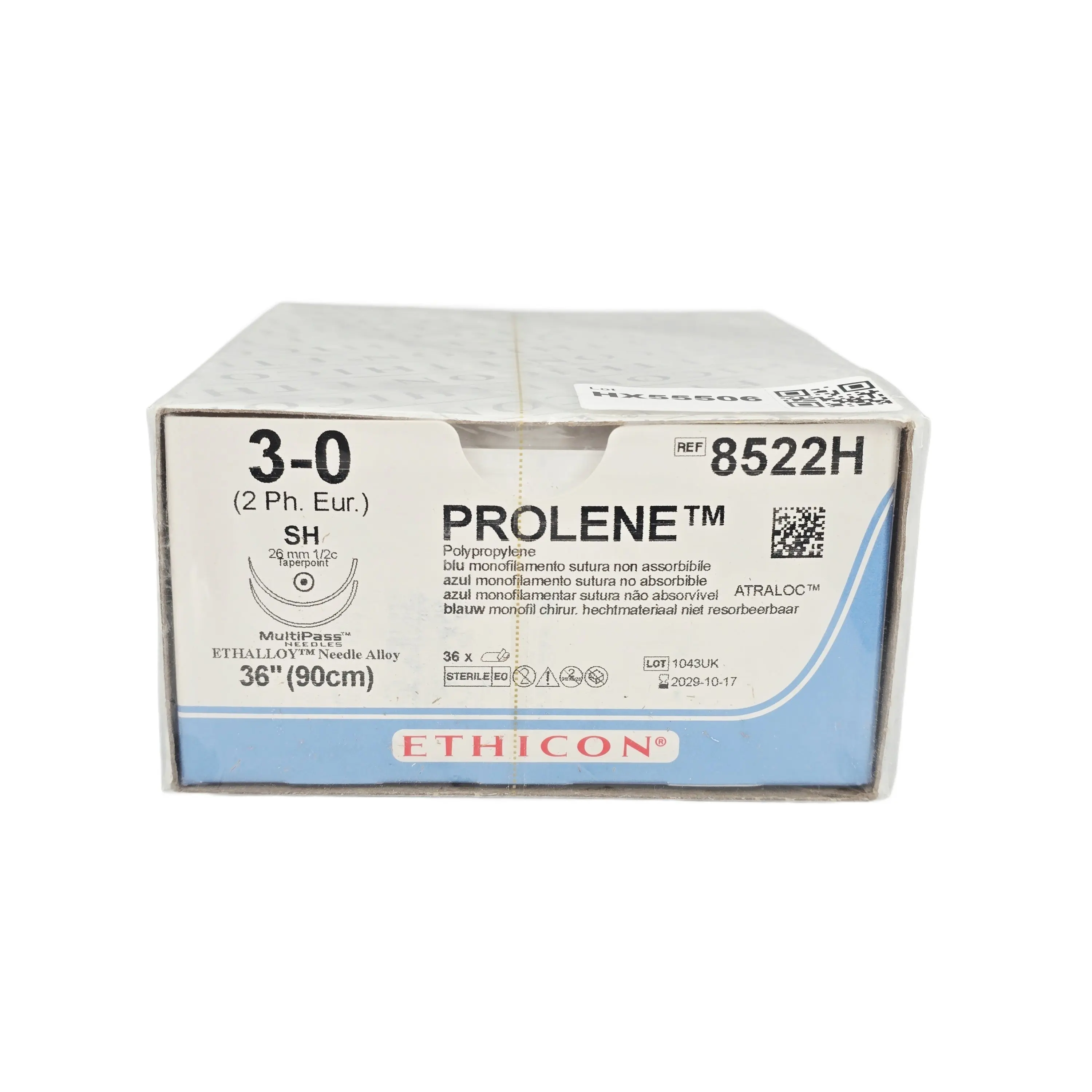 Ethicon 8522H PROLENE Blue Monofilament Non-Absorbable Suture Size 4-0 with FS-2 Needle – Box of 36