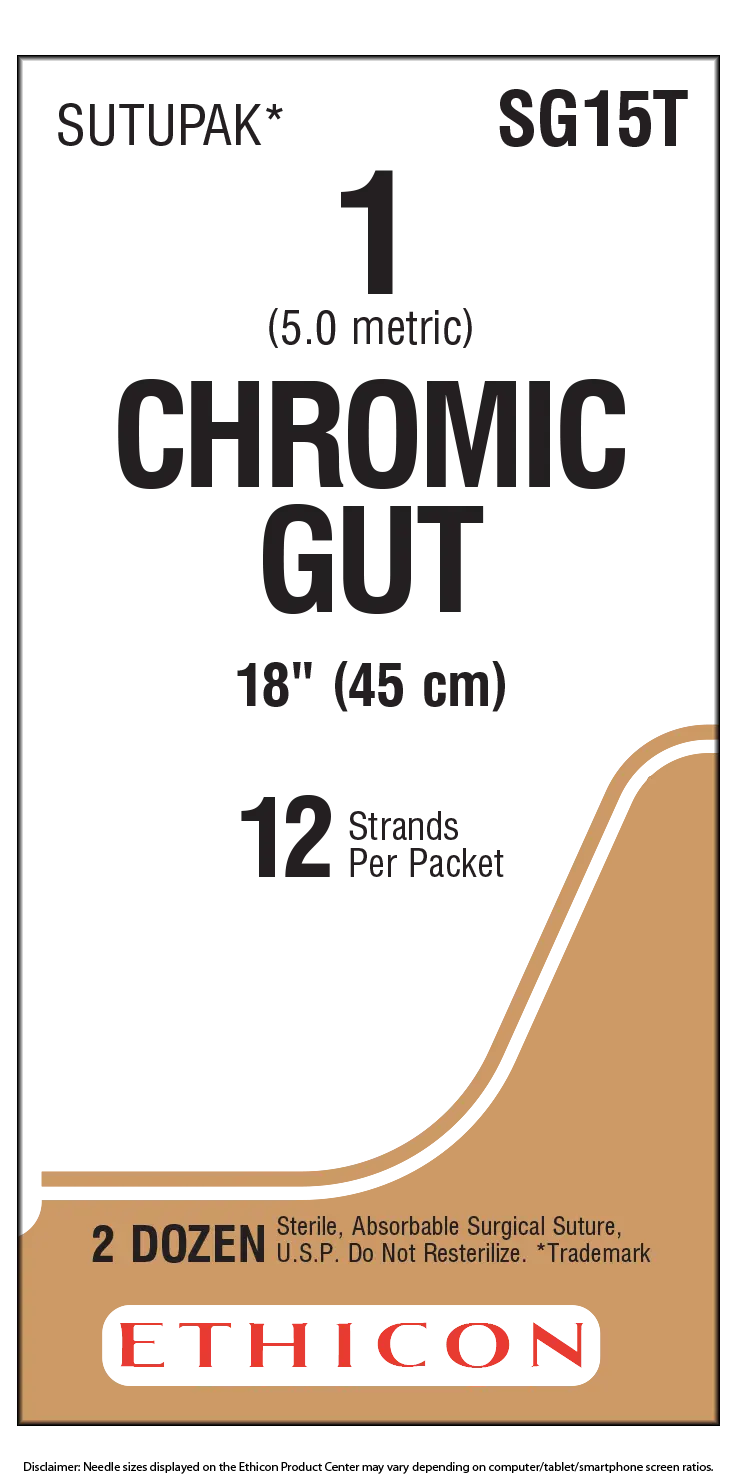 Ethicon Chromic Gut SG15T Suture - Chromic Chromic Monofilament (Box of 24)
