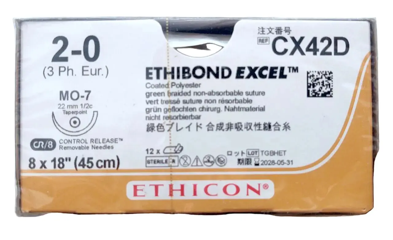 Ethicon Ethibond CX42D Suture - Green Braided Polyester, Nonabsorbable (Box of 12)