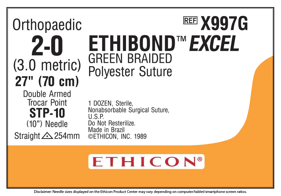 Ethicon Ethibond X997G Suture - Green Braided Polyester, Nonabsorbable (Box of 12)