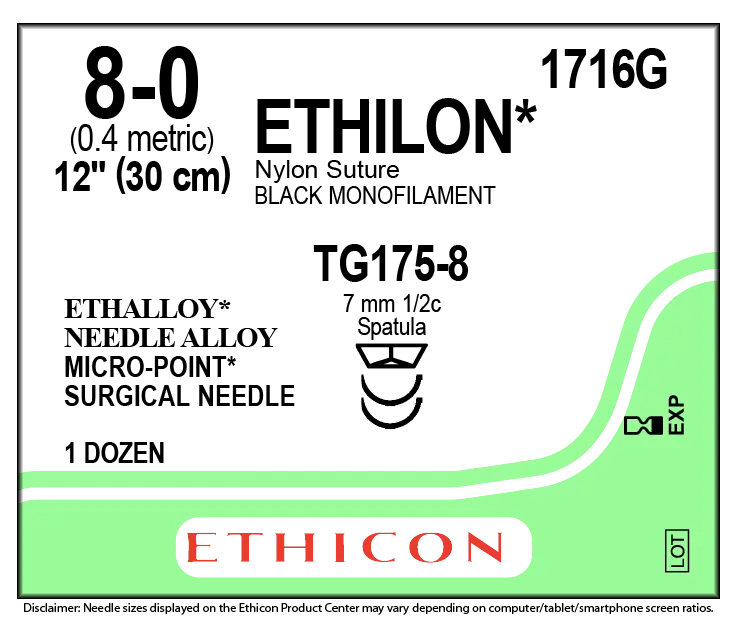 Ethicon Ethilon 1716G Suture - Black Nylon Monofilament, Nonabsorbable (Box of 12)